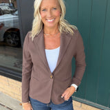 Brown Knit Blazer Outerwear- Blazers DOE & RAE