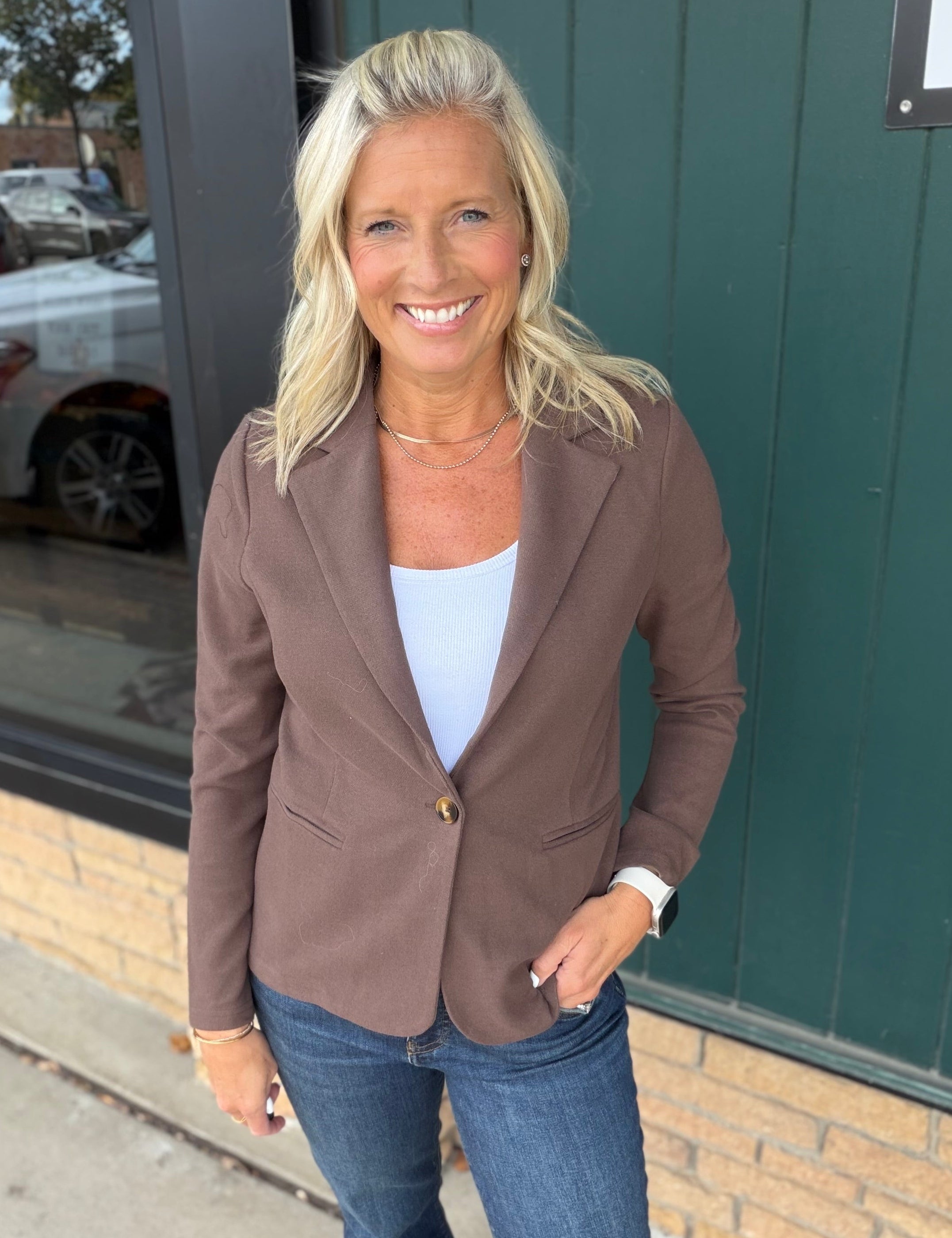 Brown Knit Blazer Outerwear- Blazers DOE & RAE