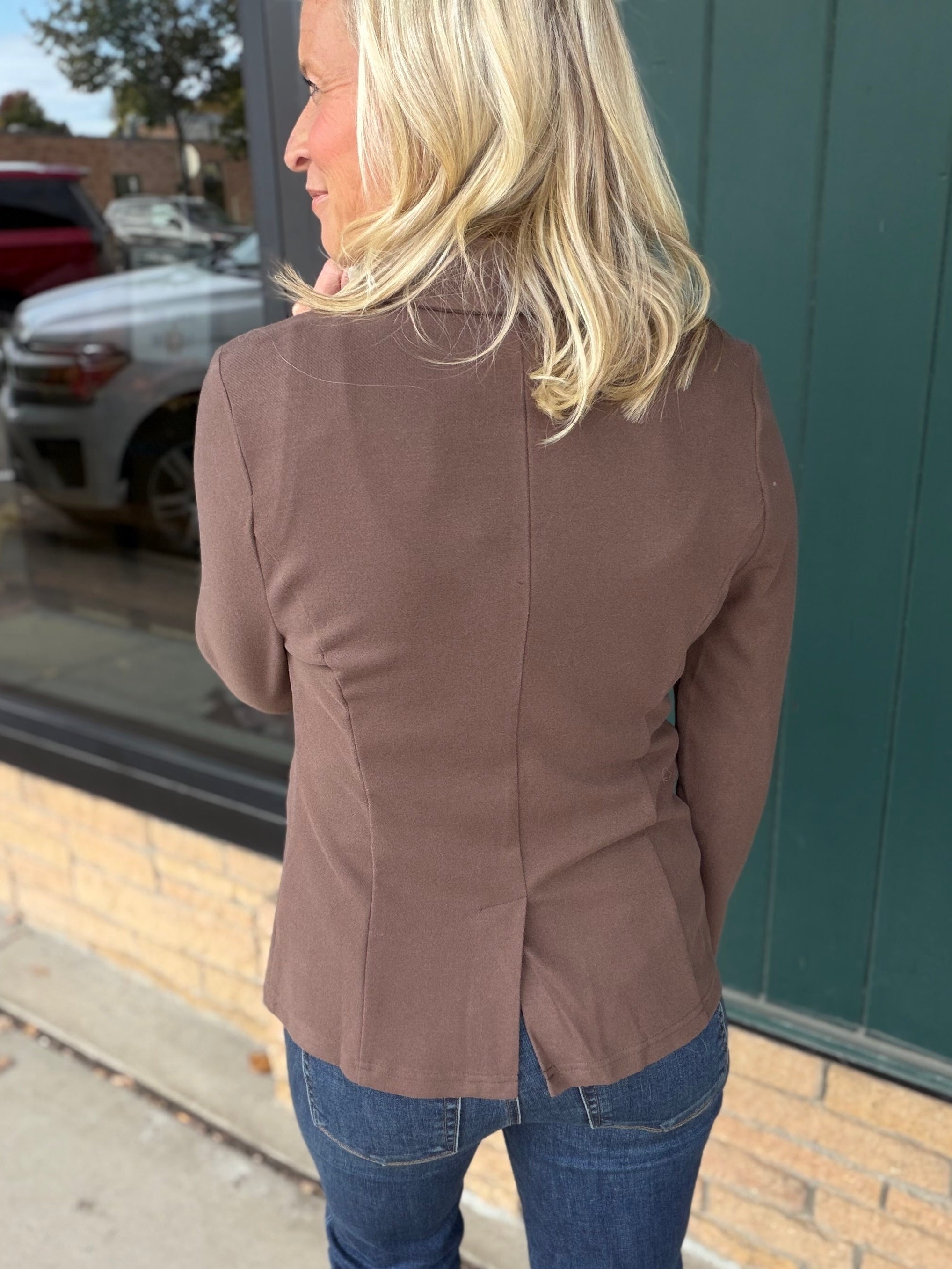 Brown Knit Blazer Outerwear- Blazers DOE & RAE