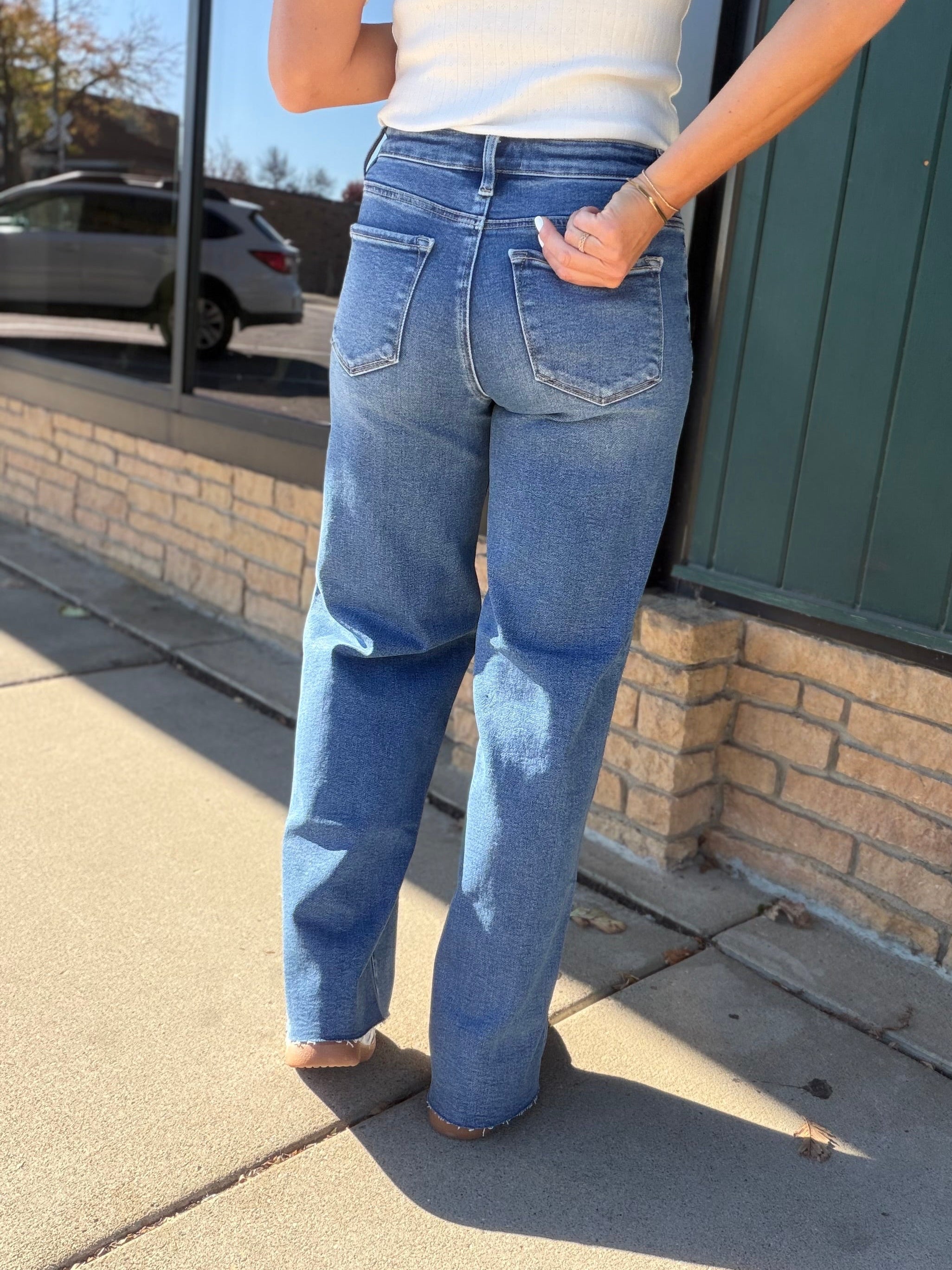 Medium Wash High Rise Wide Leg Jeans Bottoms - Pants RISEN