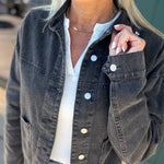 Vintage Black Cotton Twill Utility Jacket Relaxed Fit Outerwear- Jackets IN FEBRUARY
