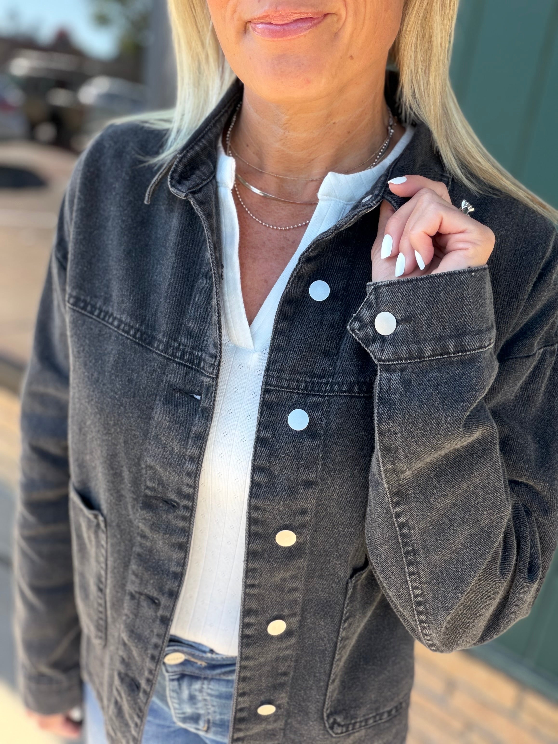 Vintage Black Cotton Twill Utility Jacket Relaxed Fit Outerwear- Jackets IN FEBRUARY