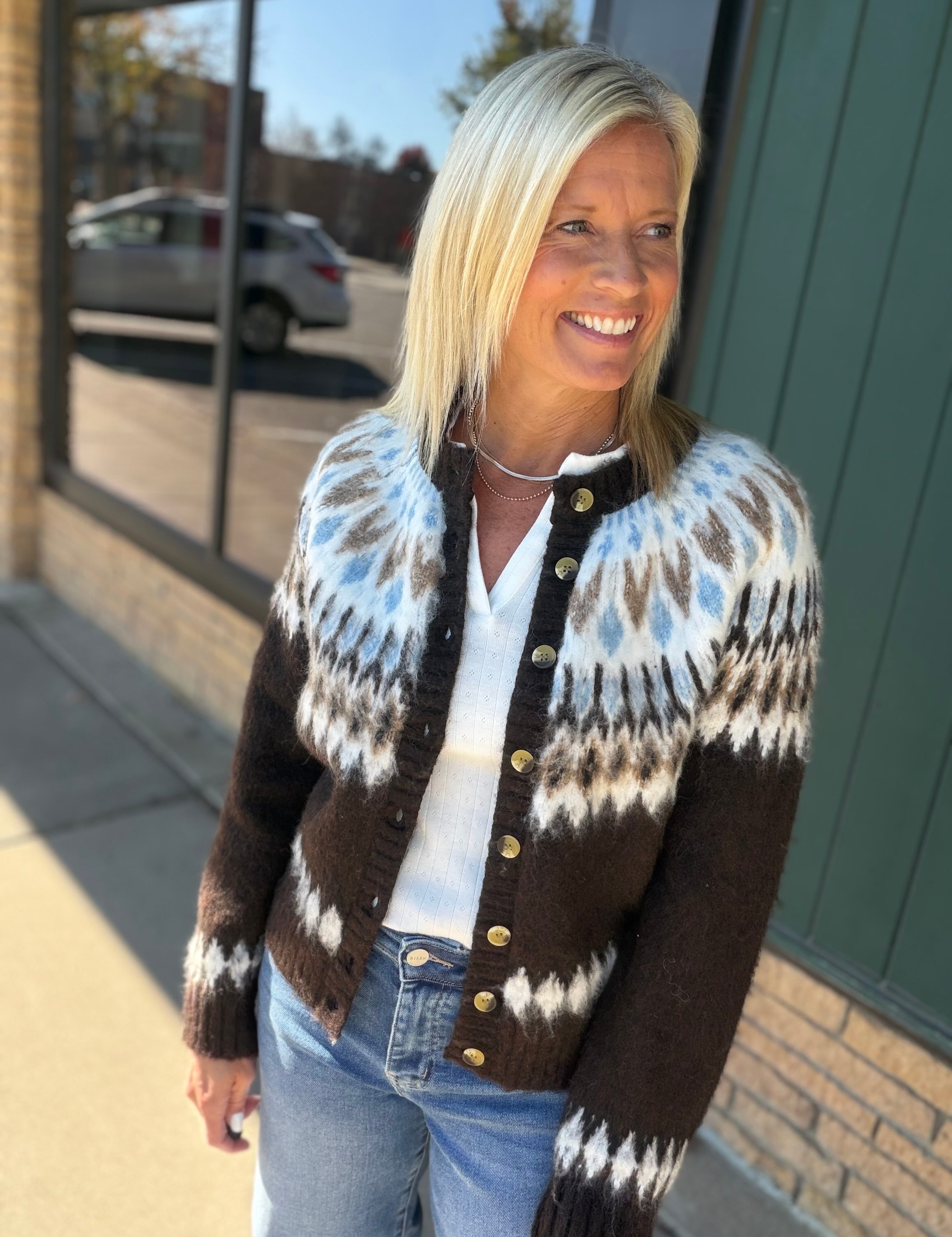 Alma Fair Isle Cardigan Tops- Cardigans FLAG AND ANTHEM