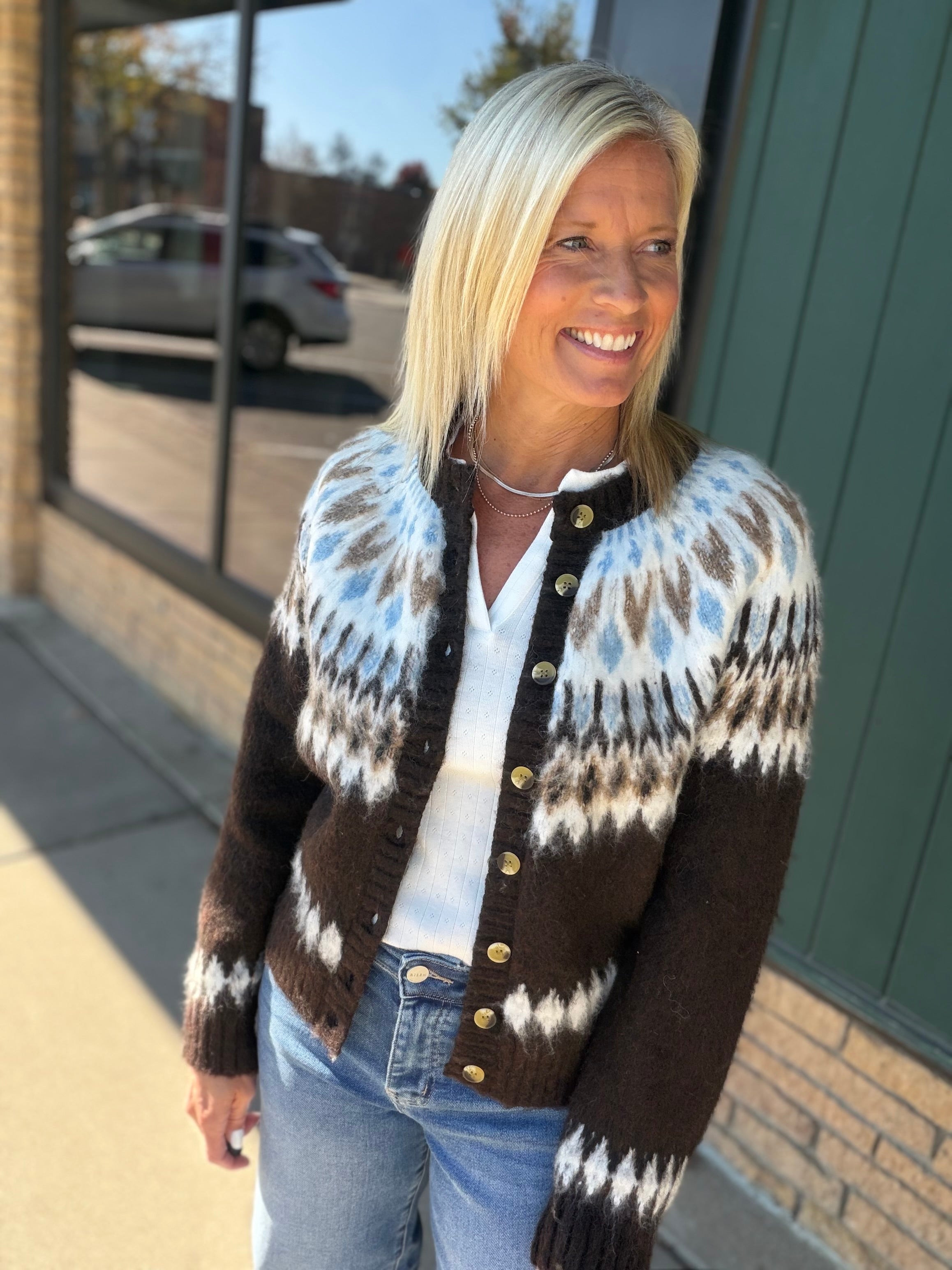 Alma Fair Isle Cardigan Tops- Cardigans FLAG AND ANTHEM
