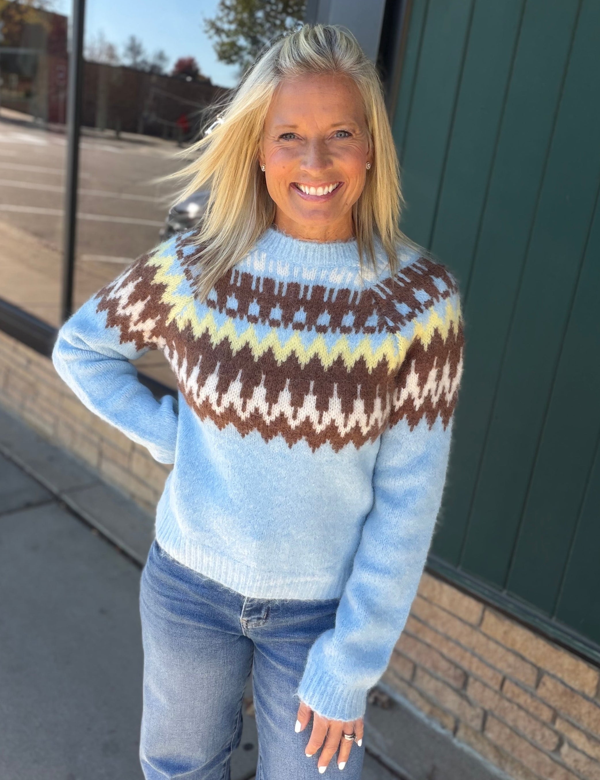 Sky Combo Fair Isle Sweater Top - Sweater WISHLIST