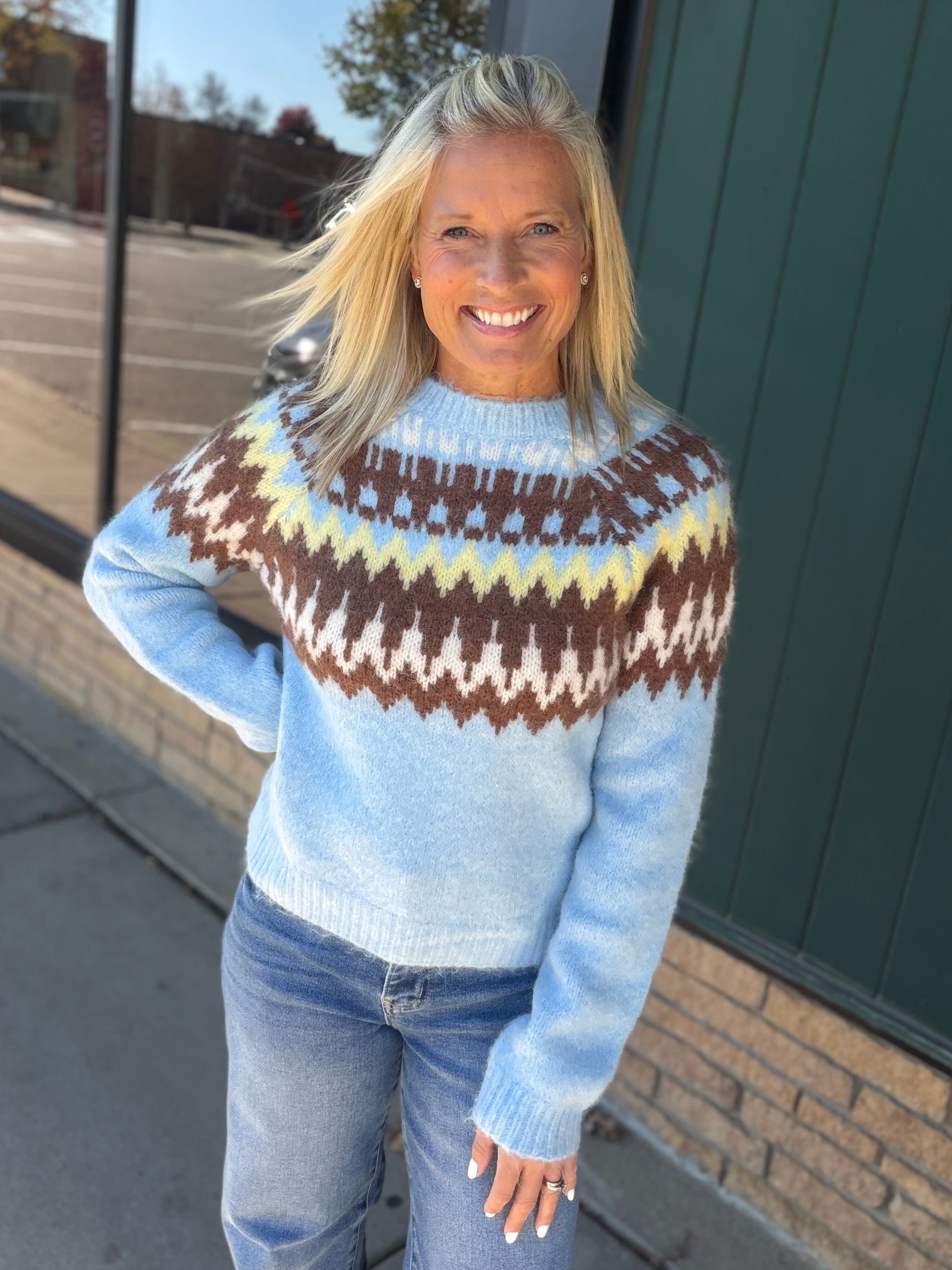 Sky Combo Fair Isle Sweater Top - Sweater WISHLIST