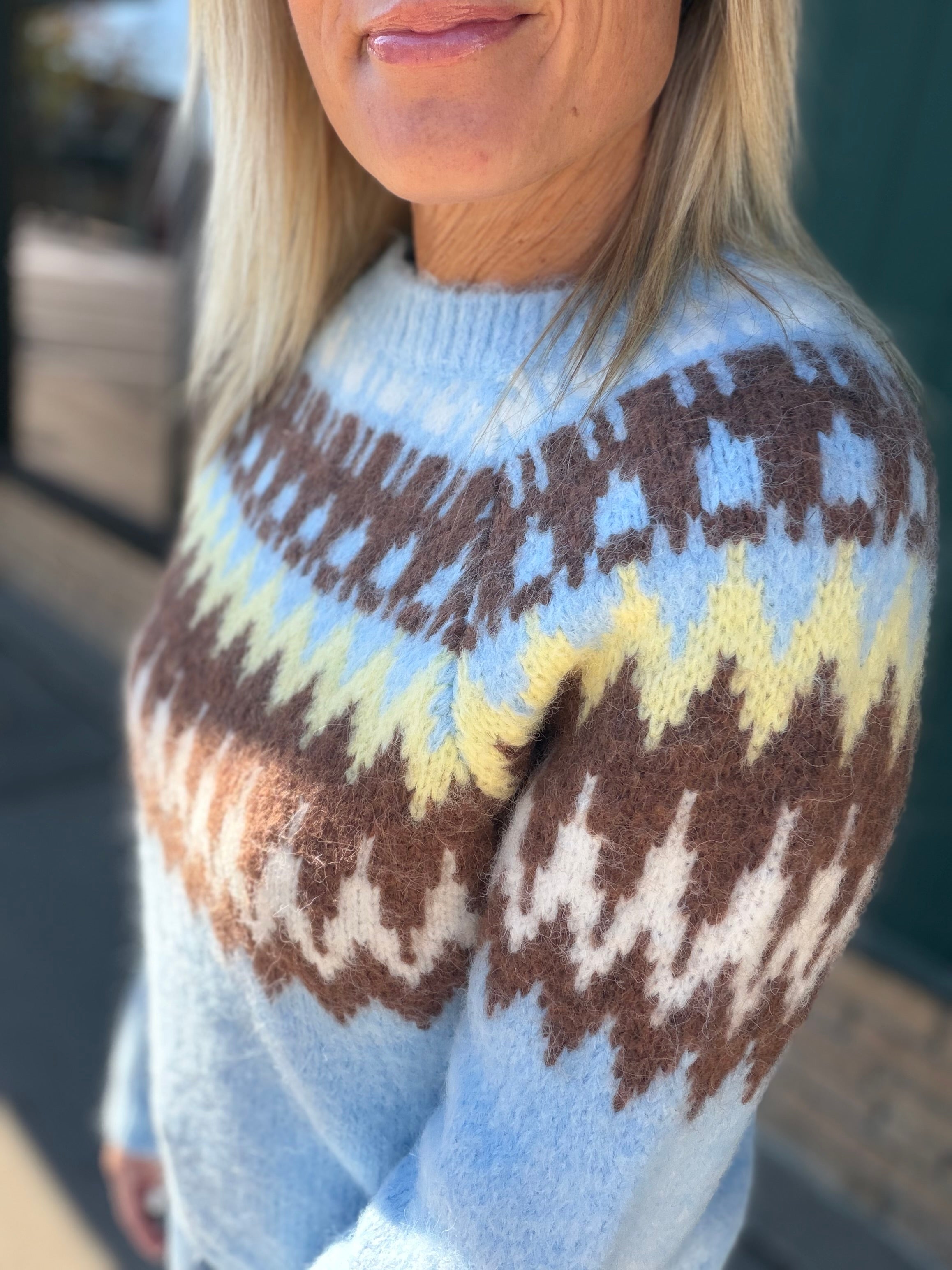 Sky Combo Fair Isle Sweater Top - Sweater WISHLIST