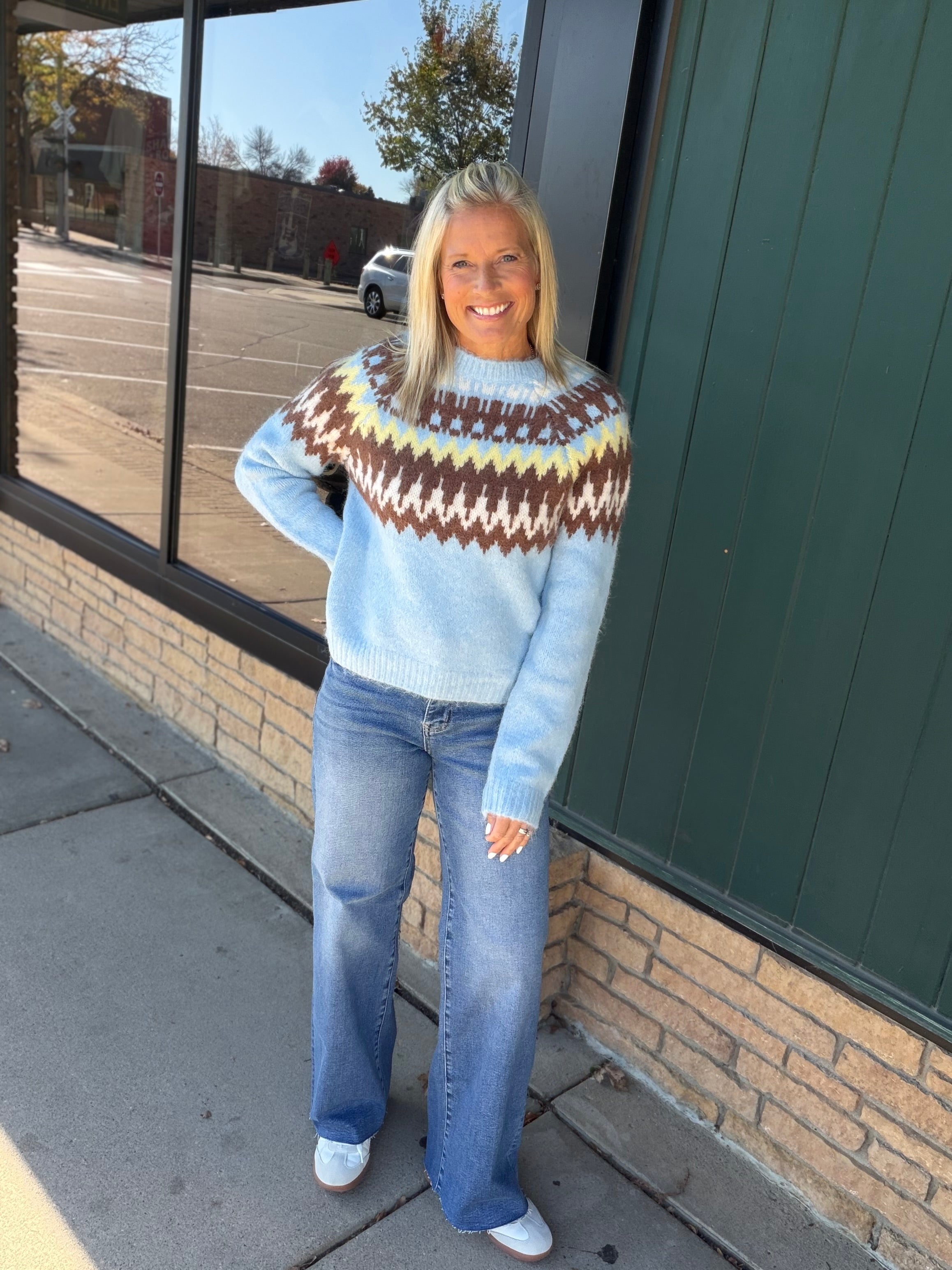 Sky Combo Fair Isle Sweater Top - Sweater WISHLIST