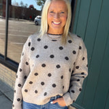 Mocha Polka Dot Lace Trim Sweater Top - Sweater Mable