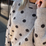 Mocha Polka Dot Lace Trim Sweater Top - Sweater Mable