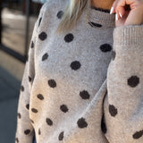 Mocha Polka Dot Lace Trim Sweater Top - Sweater Mable
