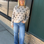 Mocha Polka Dot Lace Trim Sweater Top - Sweater Mable