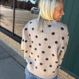 Mocha Polka Dot Lace Trim Sweater Top - Sweater Mable