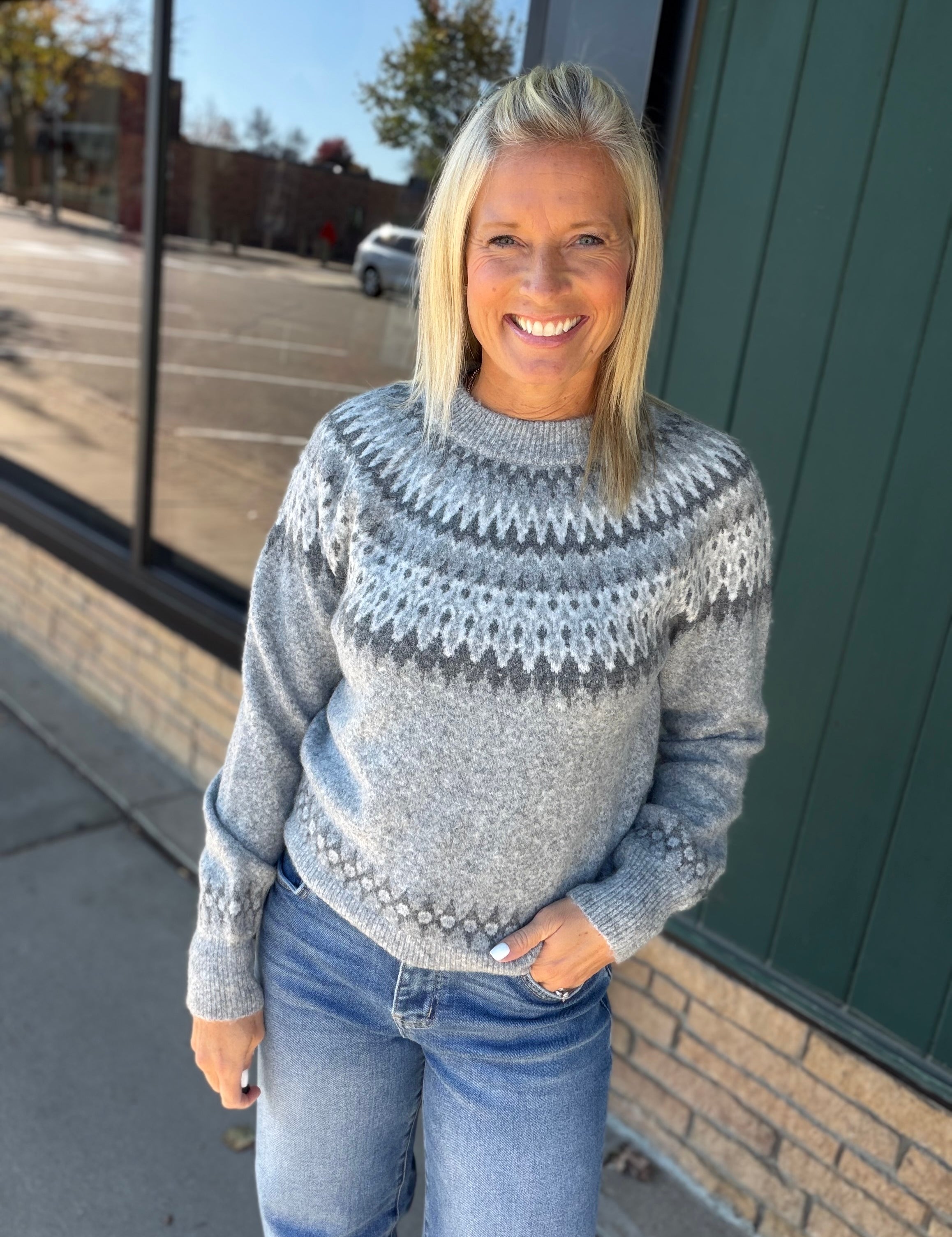 Grey Etta Fair Isle Sweater Top - Sweater FLAG AND ANTHEM