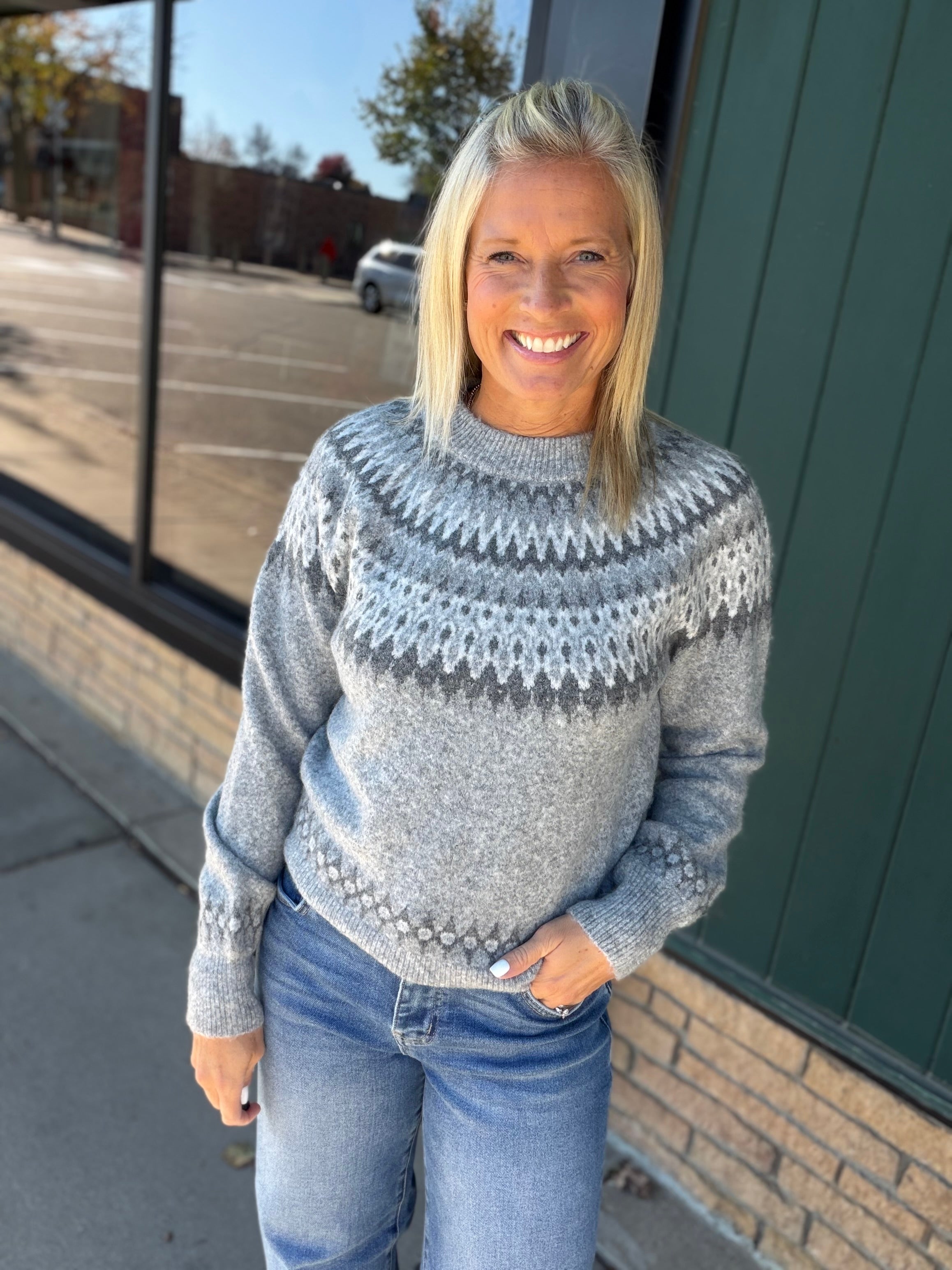 Grey Etta Fair Isle Sweater Top - Sweater FLAG AND ANTHEM