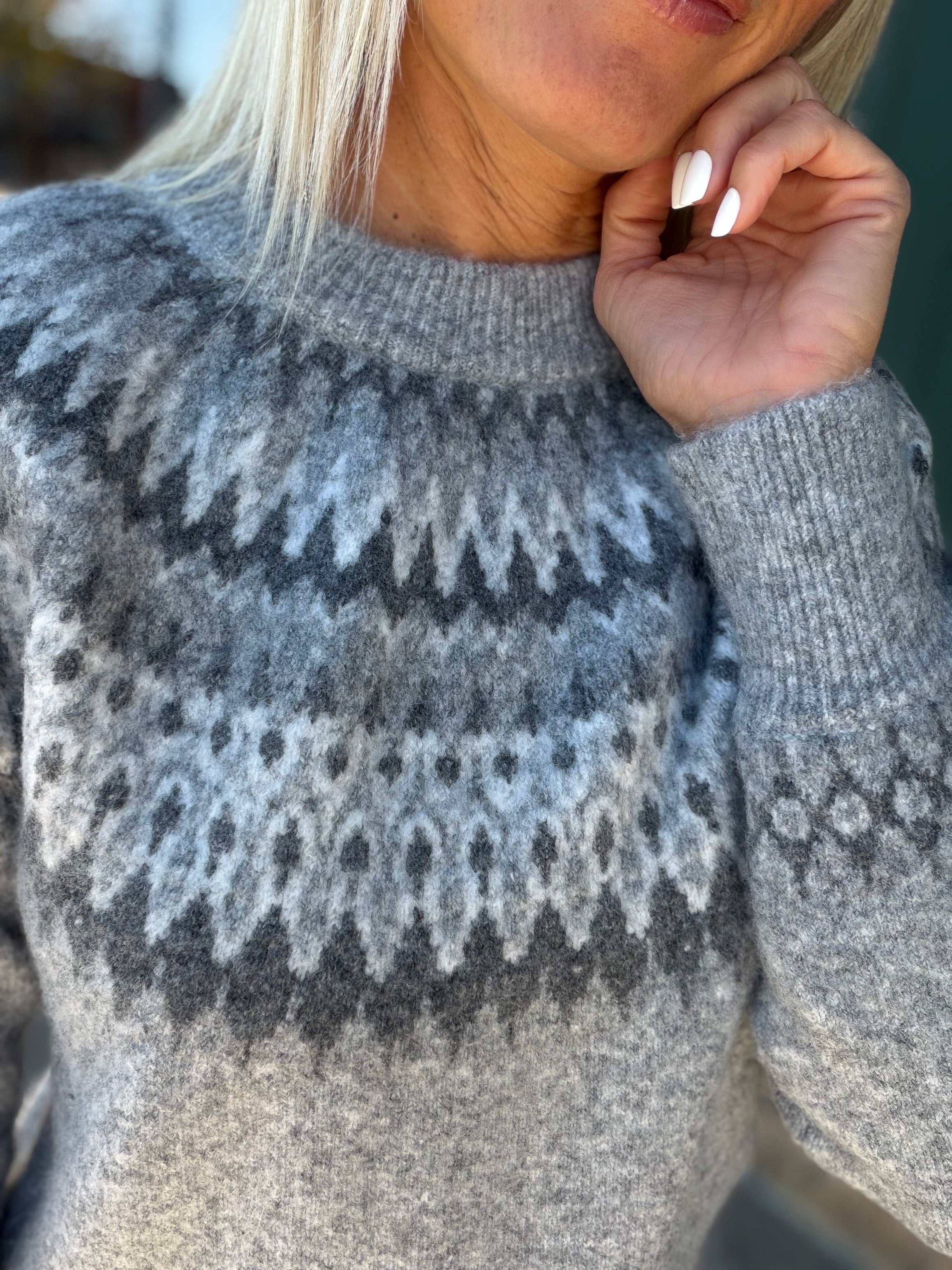 Grey Etta Fair Isle Sweater Top - Sweater FLAG AND ANTHEM