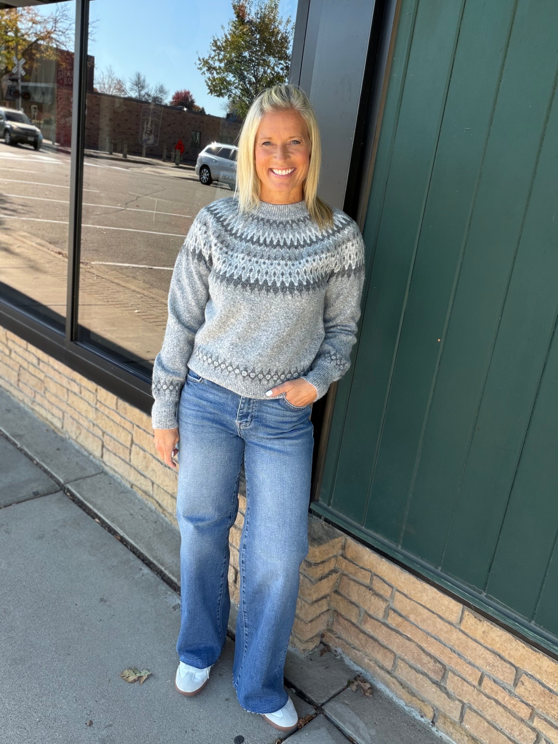 Grey Etta Fair Isle Sweater Top - Sweater FLAG AND ANTHEM
