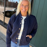 Navy Hallie Quilted Knit Bomber Jacket Outerwear- Jackets FLAG AND ANTHEM