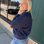 Navy Hallie Quilted Knit Bomber Jacket Outerwear- Jackets FLAG AND ANTHEM