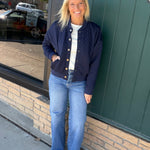 Navy Hallie Quilted Knit Bomber Jacket Outerwear- Jackets FLAG AND ANTHEM