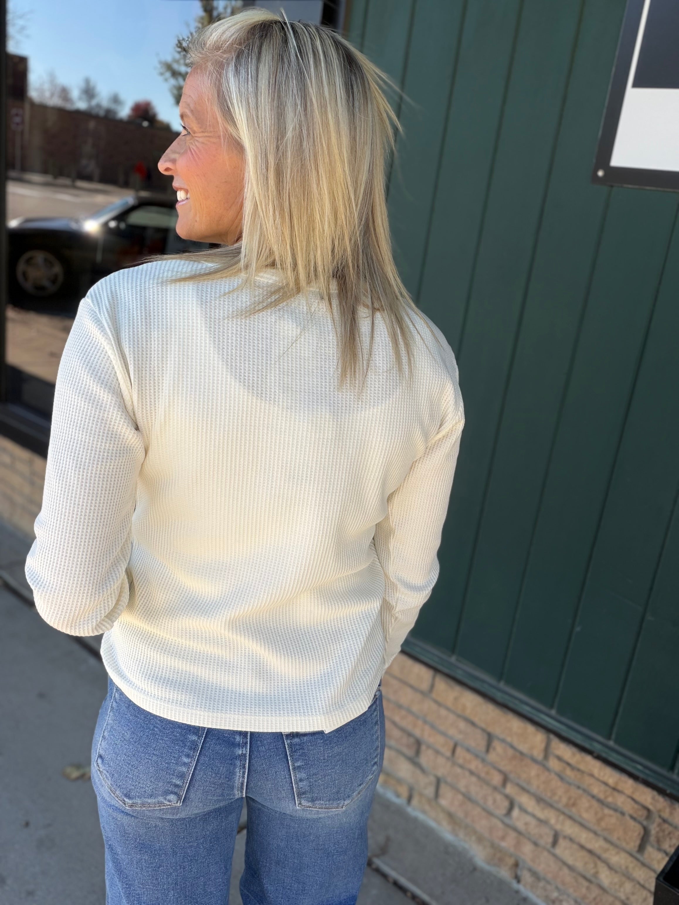 Ecru Fayston Waffle Crew Tops- Long Sleeve FLAG AND ANTHEM