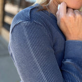 Navy Fayston Waffle Crew Tops- Long Sleeve FLAG AND ANTHEM
