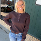 Chocolate Montclair LS Waffle Top Top - Tee FLAG AND ANTHEM