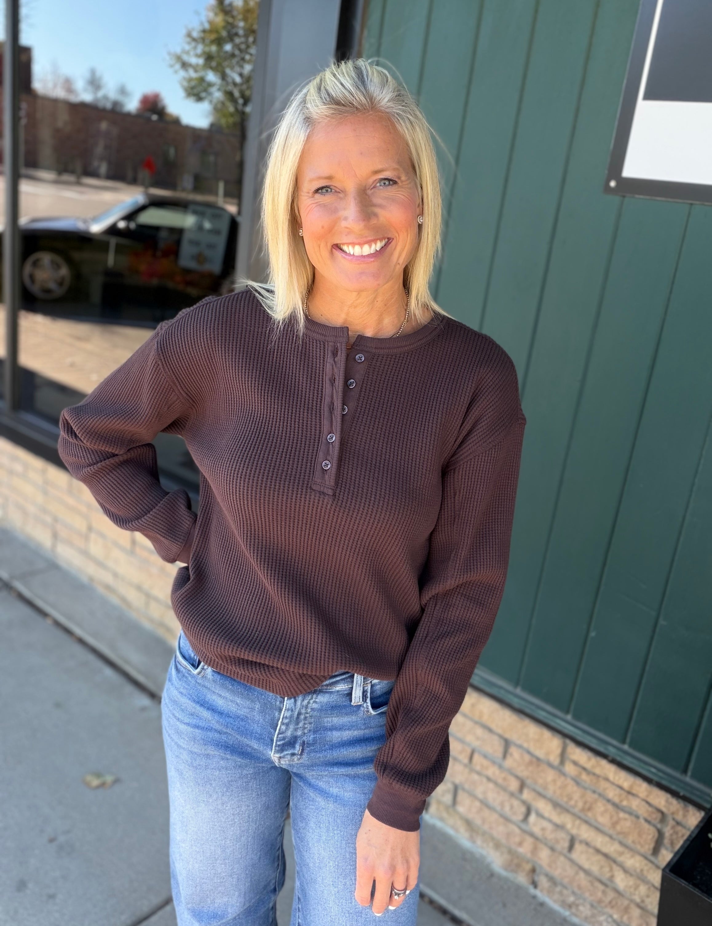 Chocolate Montclair LS Waffle Top Top - Tee FLAG AND ANTHEM