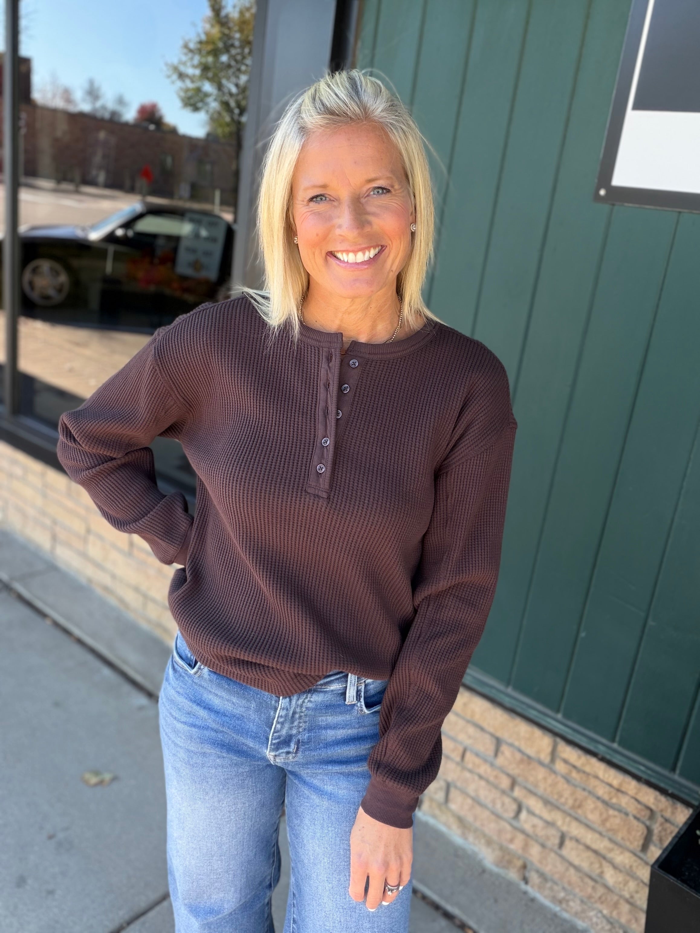 Chocolate Montclair LS Waffle Top Top - Tee FLAG AND ANTHEM