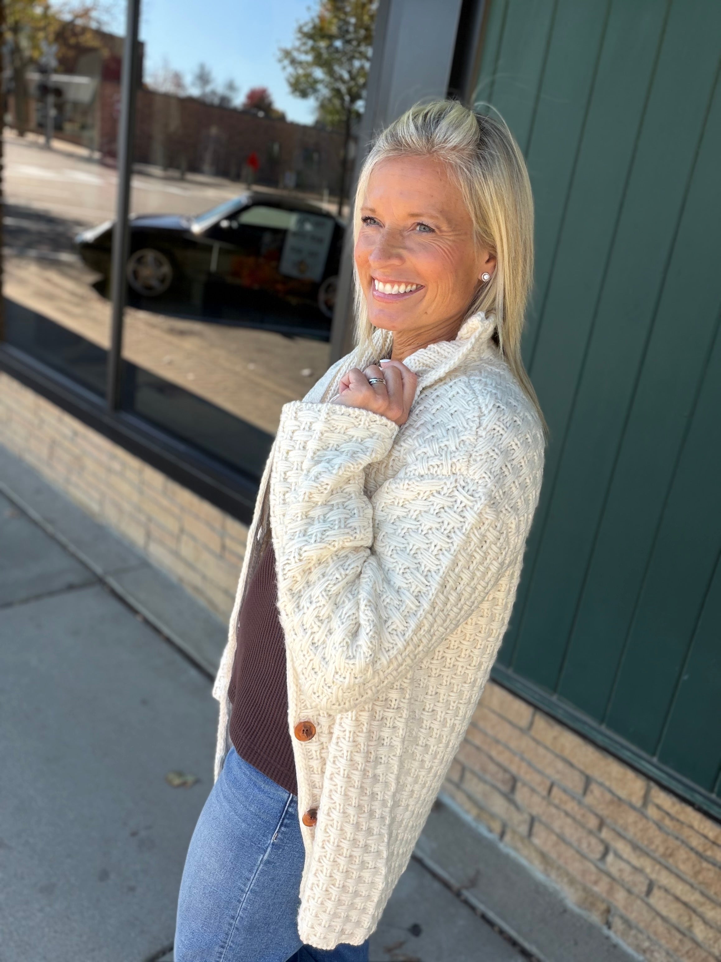 Cream Marlena Sweater Jacket Outerwear- Jackets FLAG AND ANTHEM