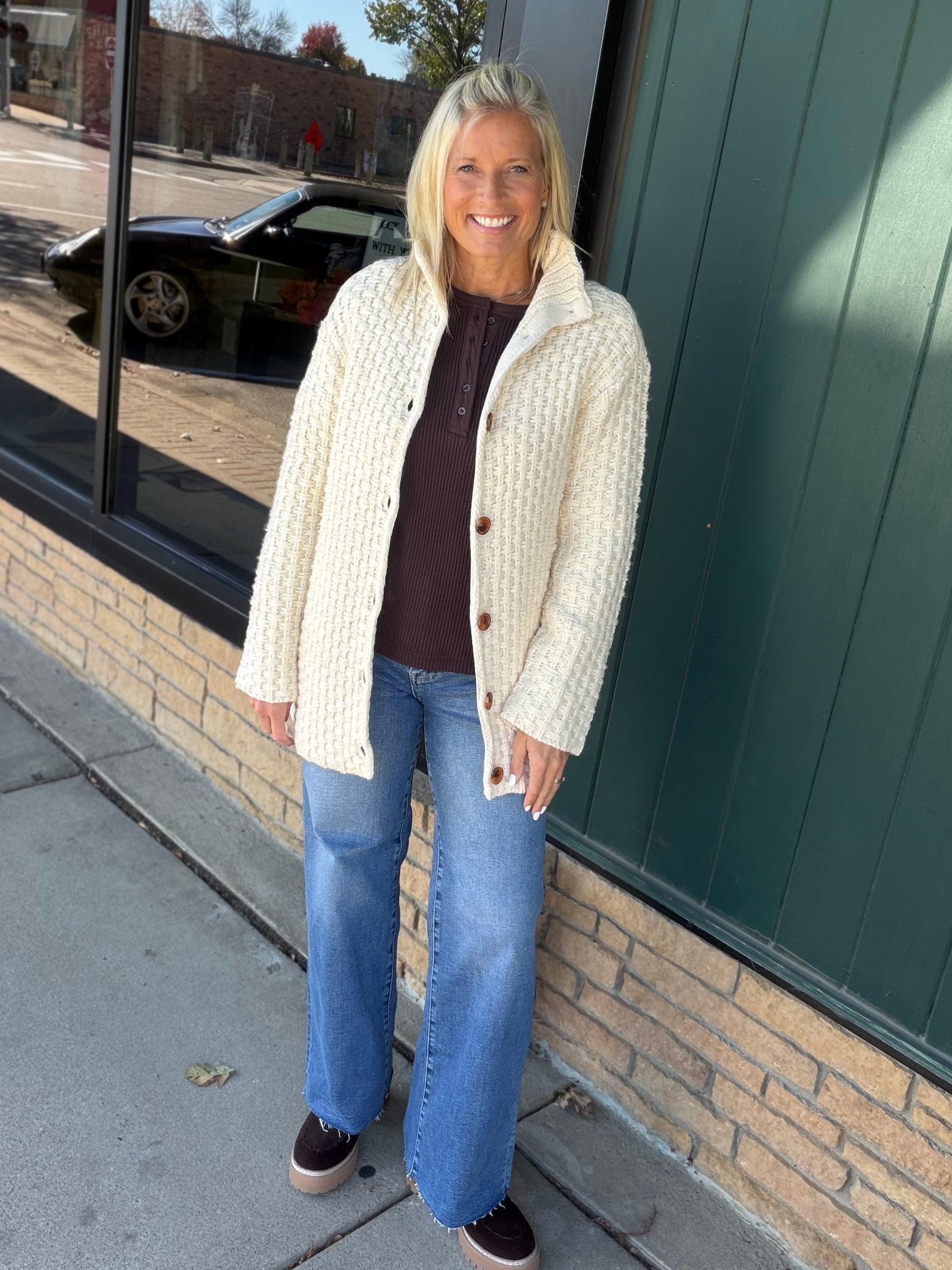 Cream Marlena Sweater Jacket Outerwear- Jackets FLAG AND ANTHEM