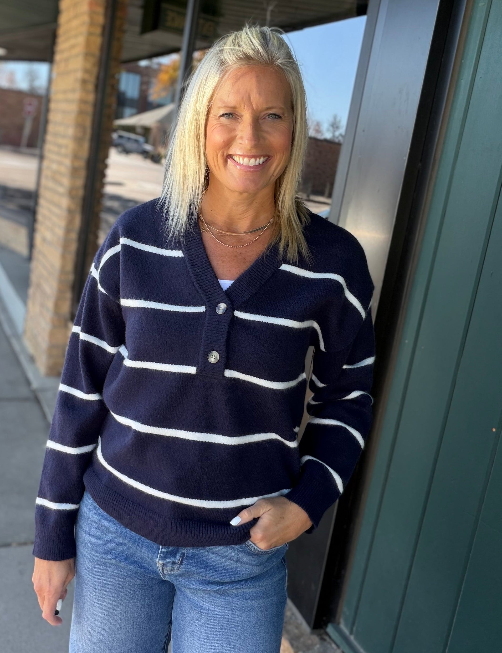Navy/Ivory Stripe Brianna Sweater Top - Sweater THREAD & SUPPLY