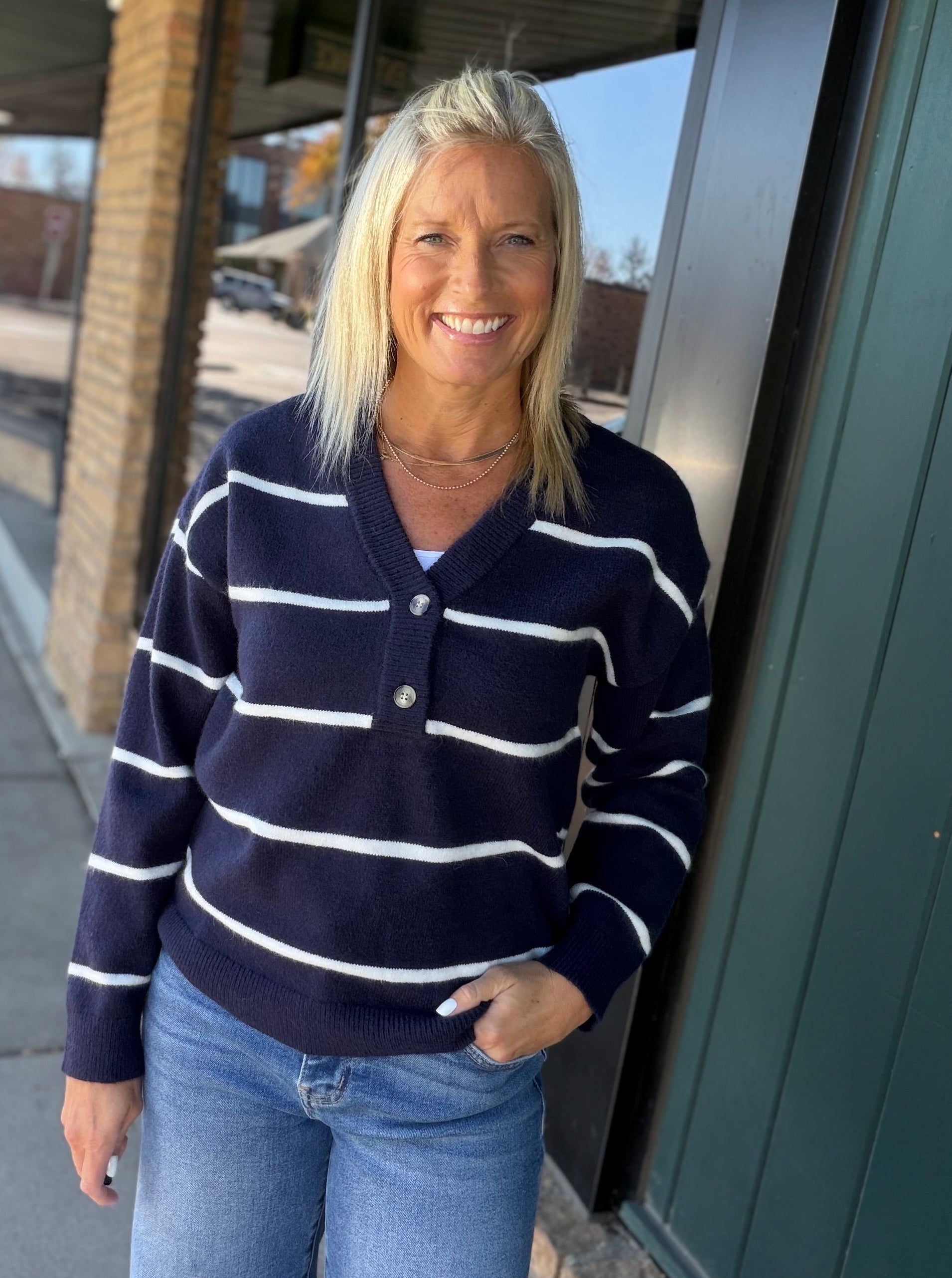 Navy/Ivory Stripe Brianna Sweater Top - Sweater THREAD & SUPPLY