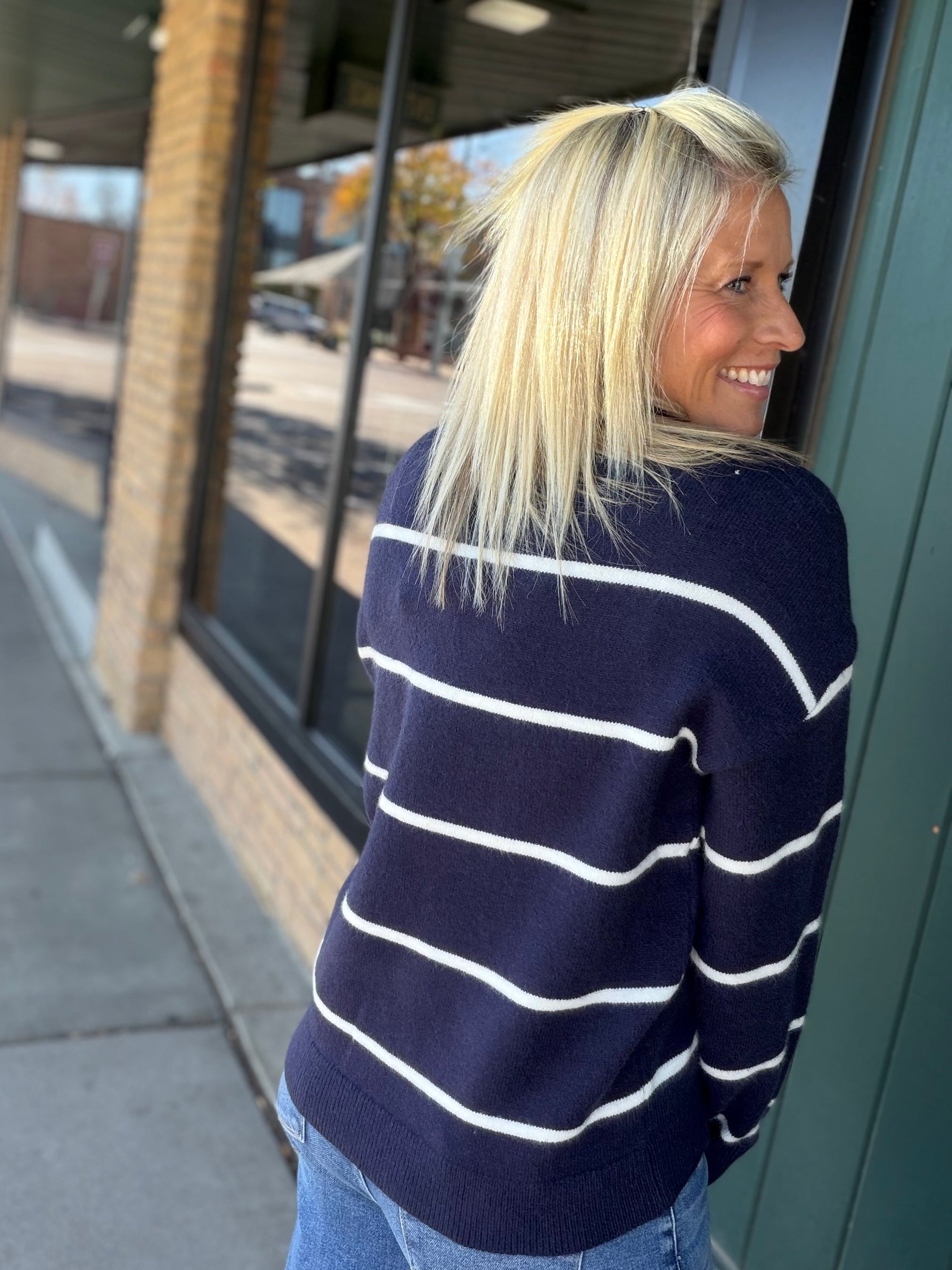 Navy/Ivory Stripe Brianna Sweater Top - Sweater THREAD & SUPPLY