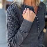 Charcoal Hattieville Mixed Media Cable Henley