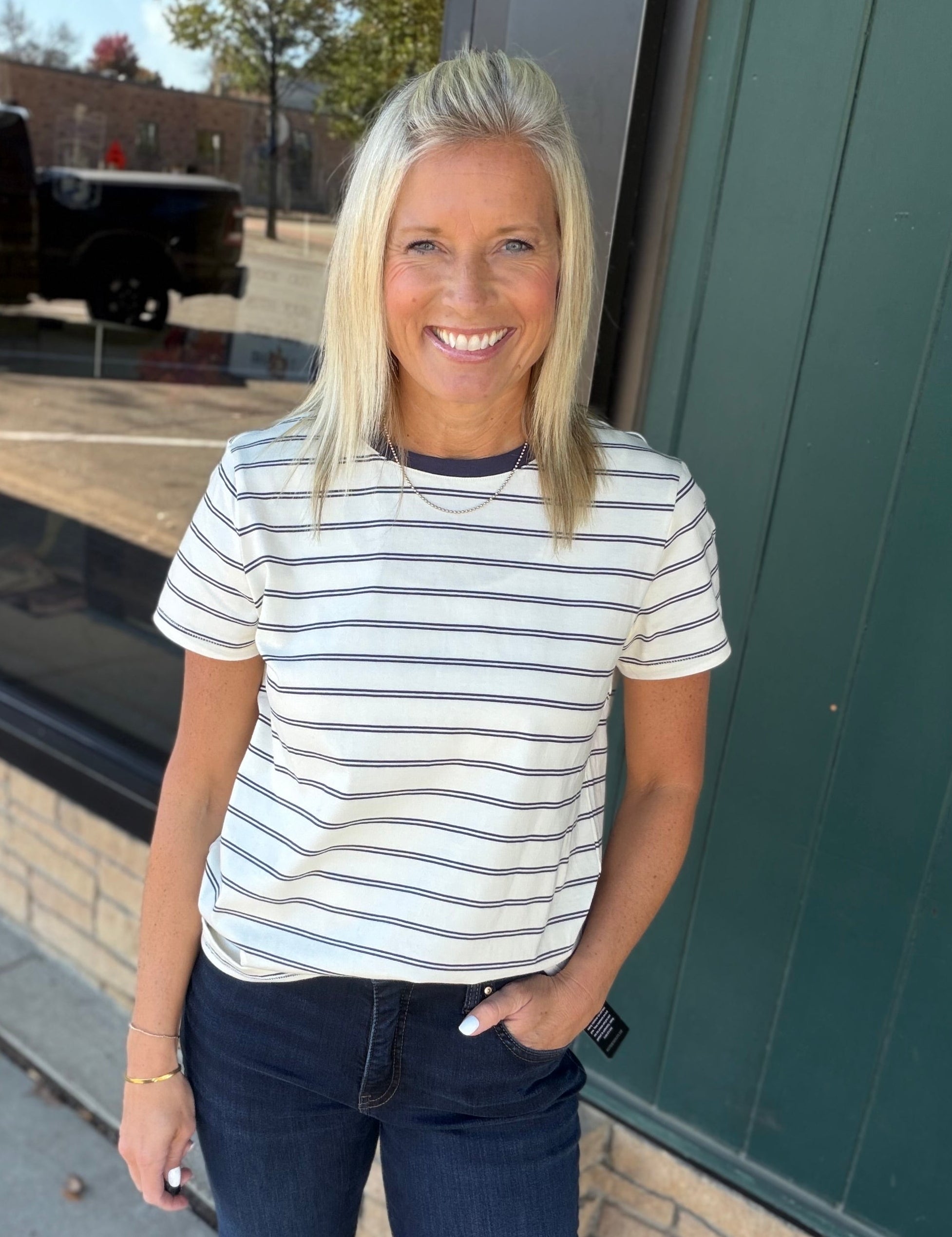 Jean Blue Stripe Asher Tee Top - Tee THREAD & SUPPLY