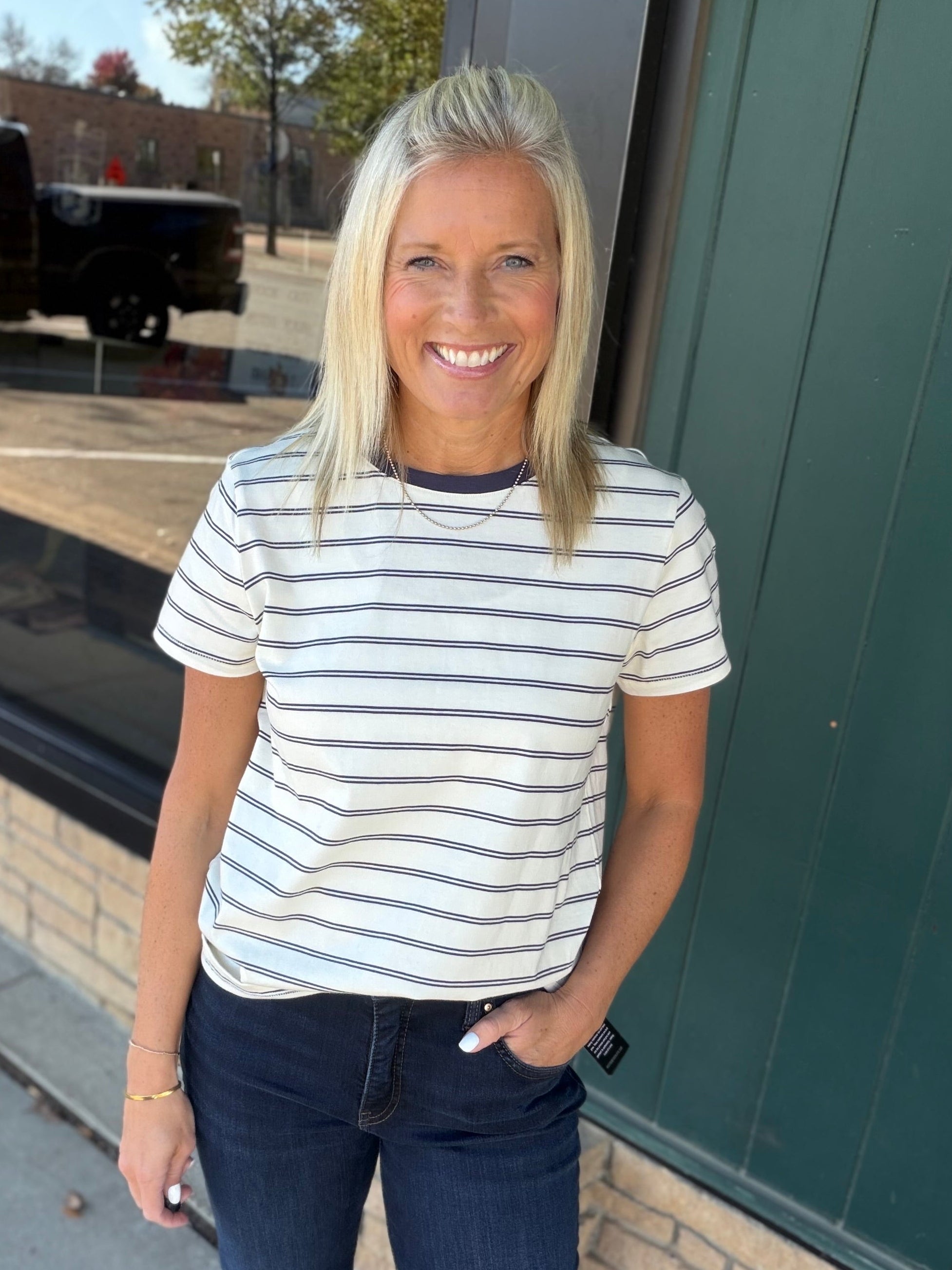 Jean Blue Stripe Asher Tee Top - Tee THREAD & SUPPLY