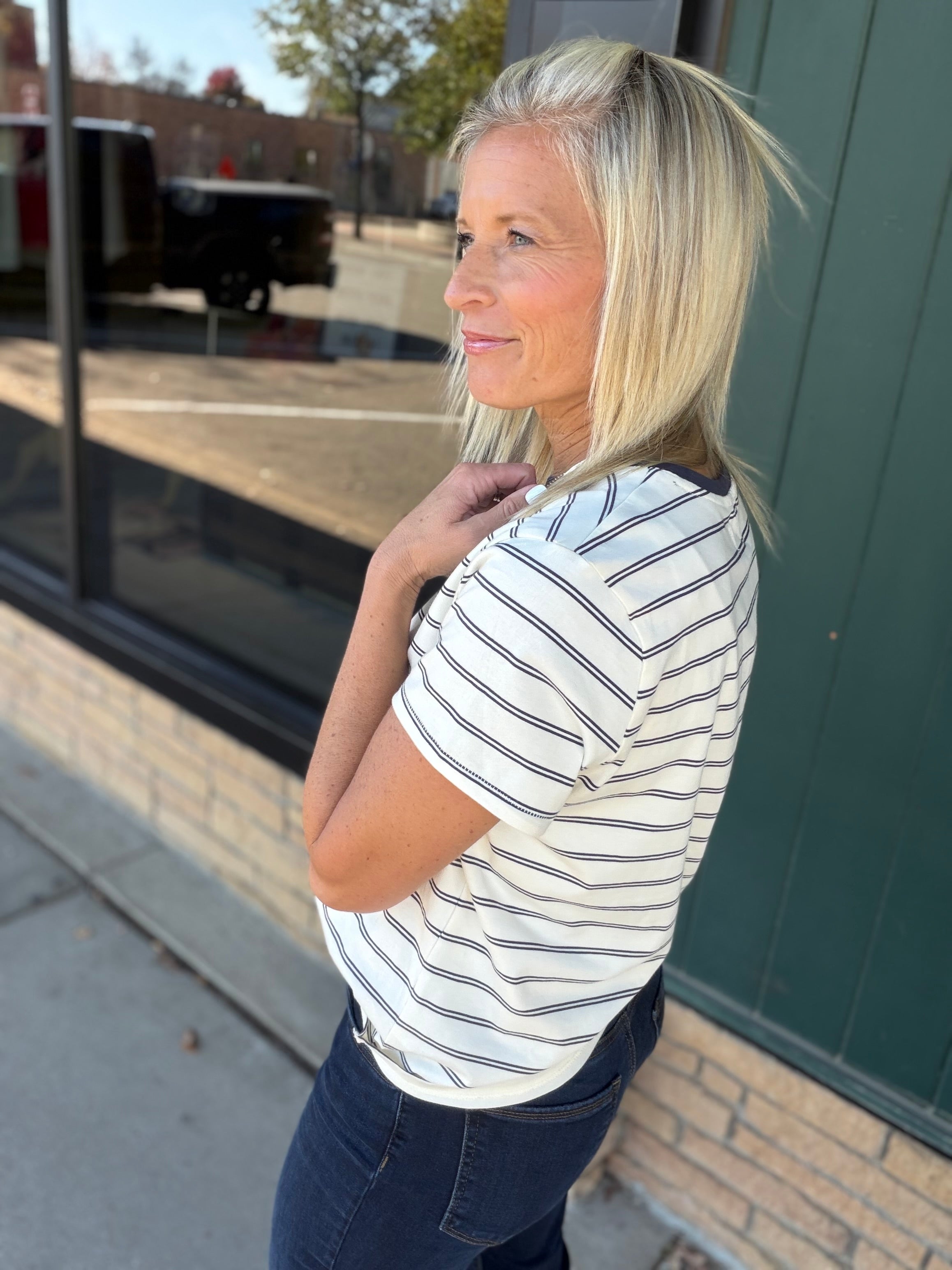 Jean Blue Stripe Asher Tee Top - Tee THREAD & SUPPLY