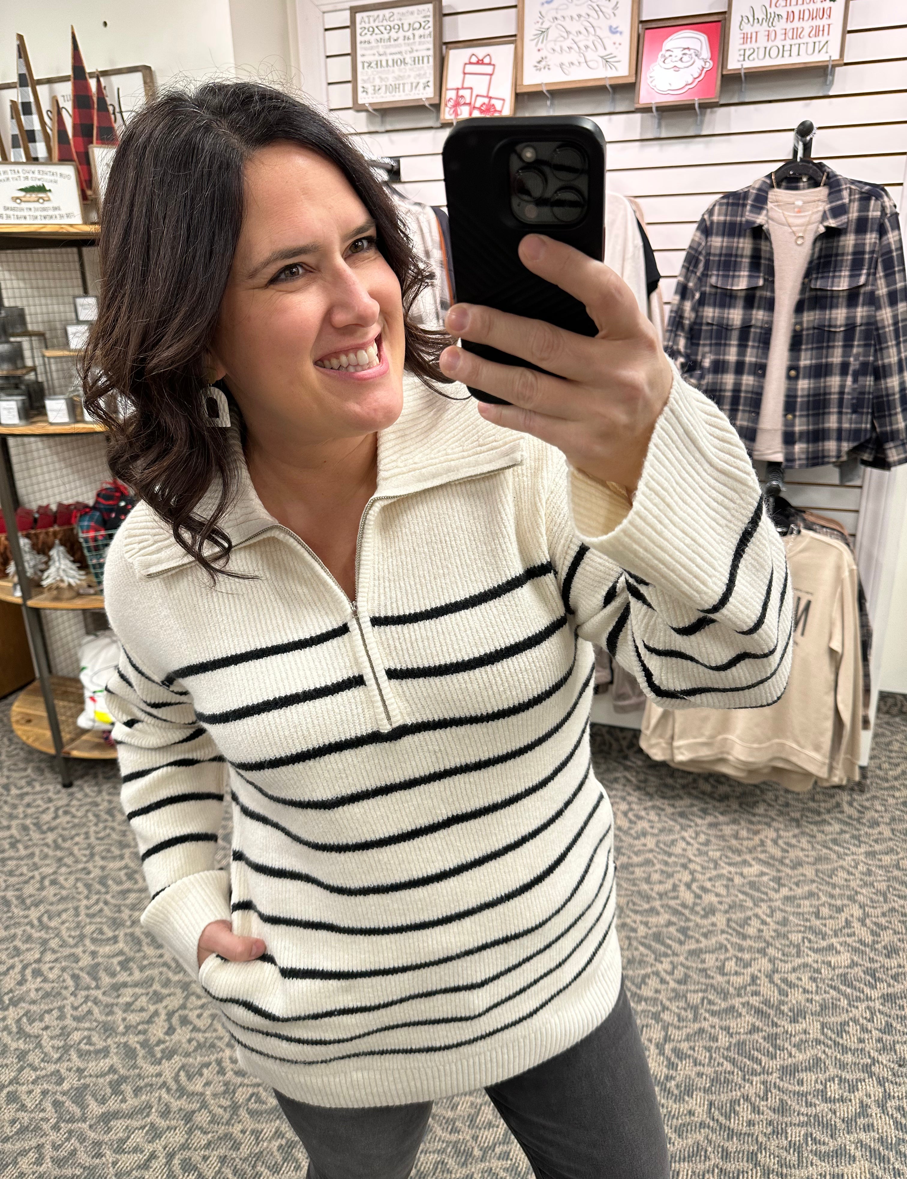 Ivory/Black Striped Coralie Sweater Top - Sweater THREAD & SUPPLY