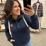 Jas Oxford Blue Button Neck Tops- Sweatshirt WANAKOME