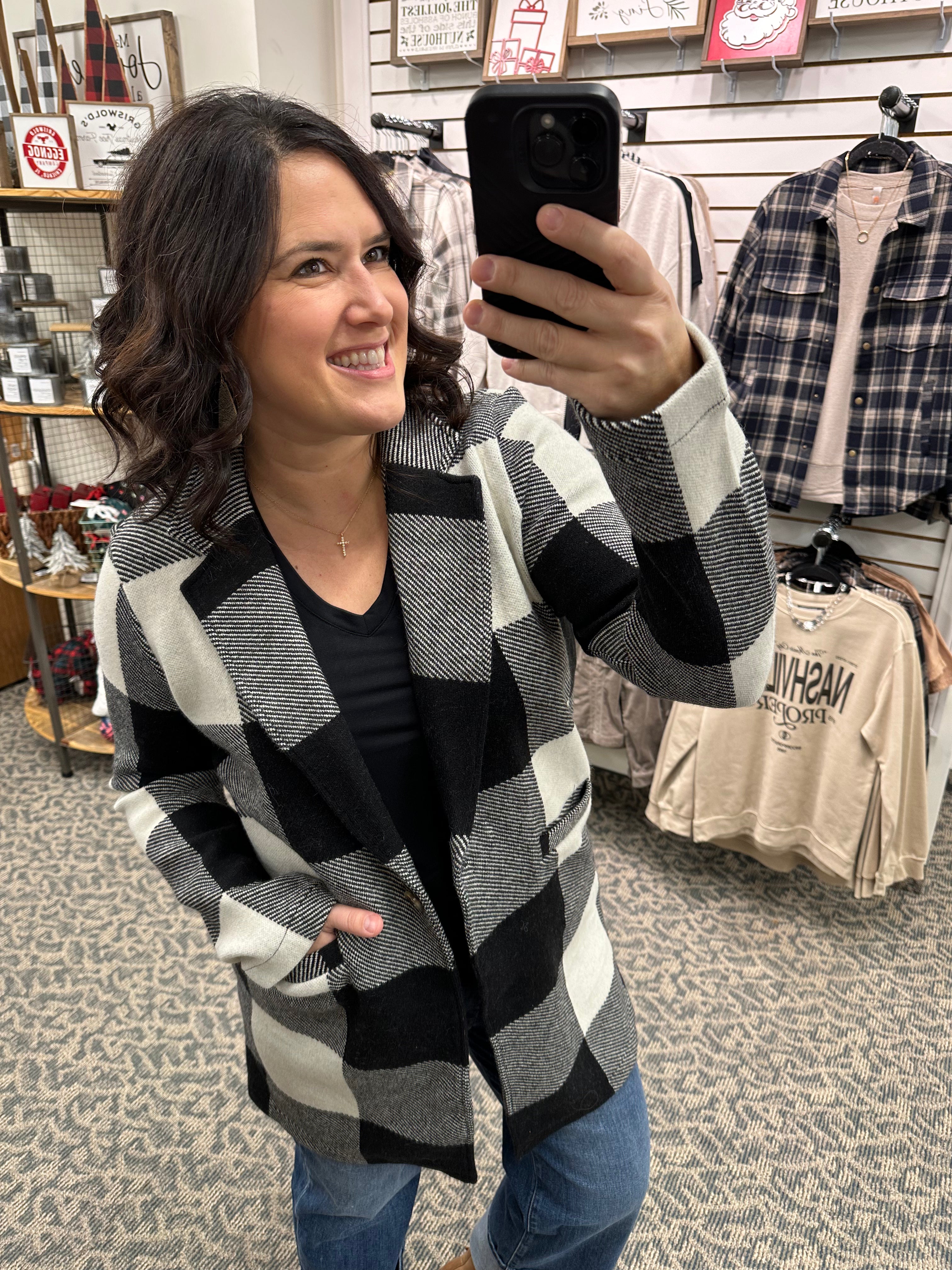 Kenzie Coat Black Ivory Plaid Outerwear- Jackets THREAD & SUPPLY