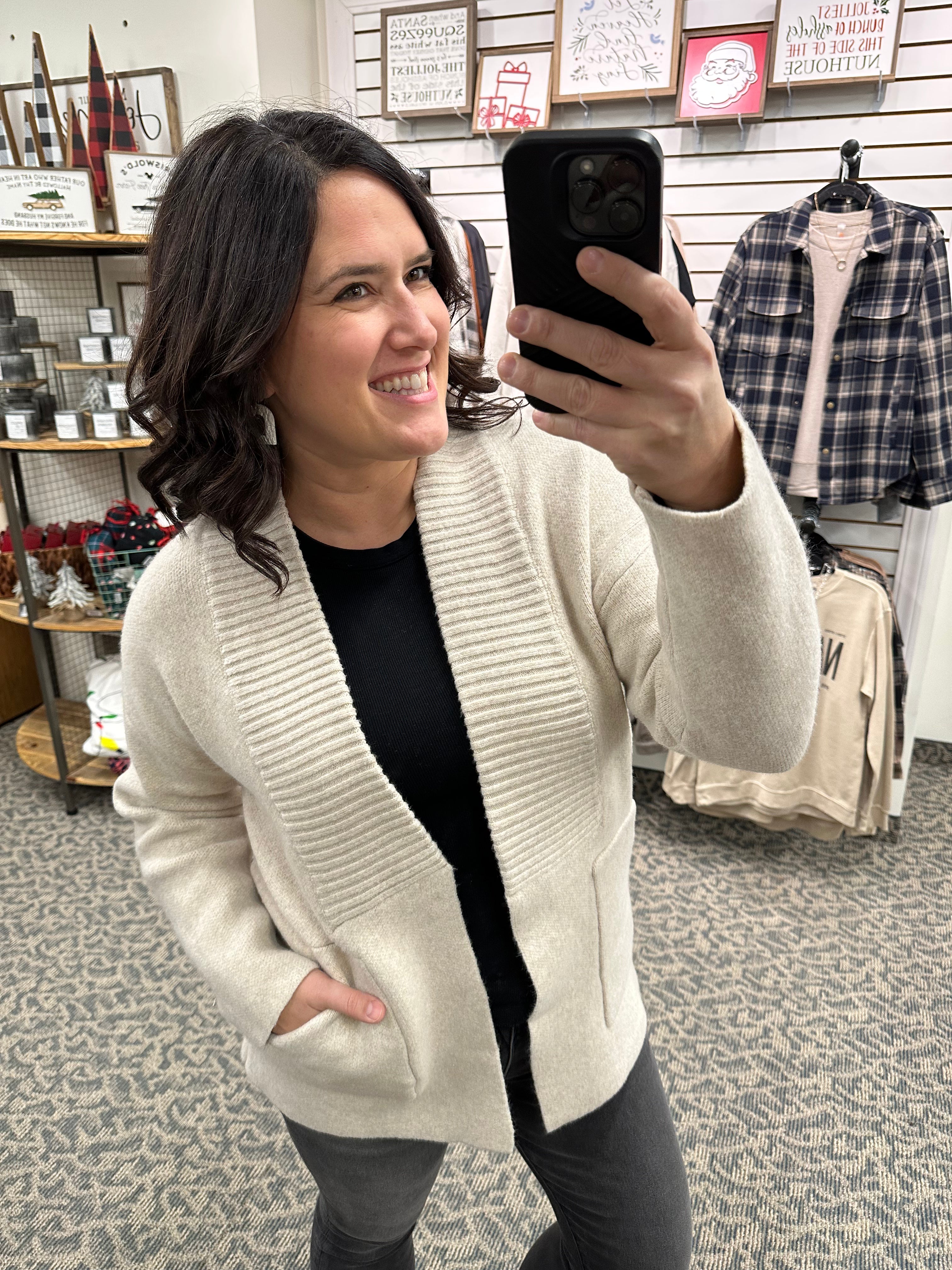Oatmeal Open Front Cardigan Top - Sweater STACCATO