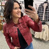 Red Faux Leather Julia Jacket Outerwear- Jackets KUT FROM THE KLOTH