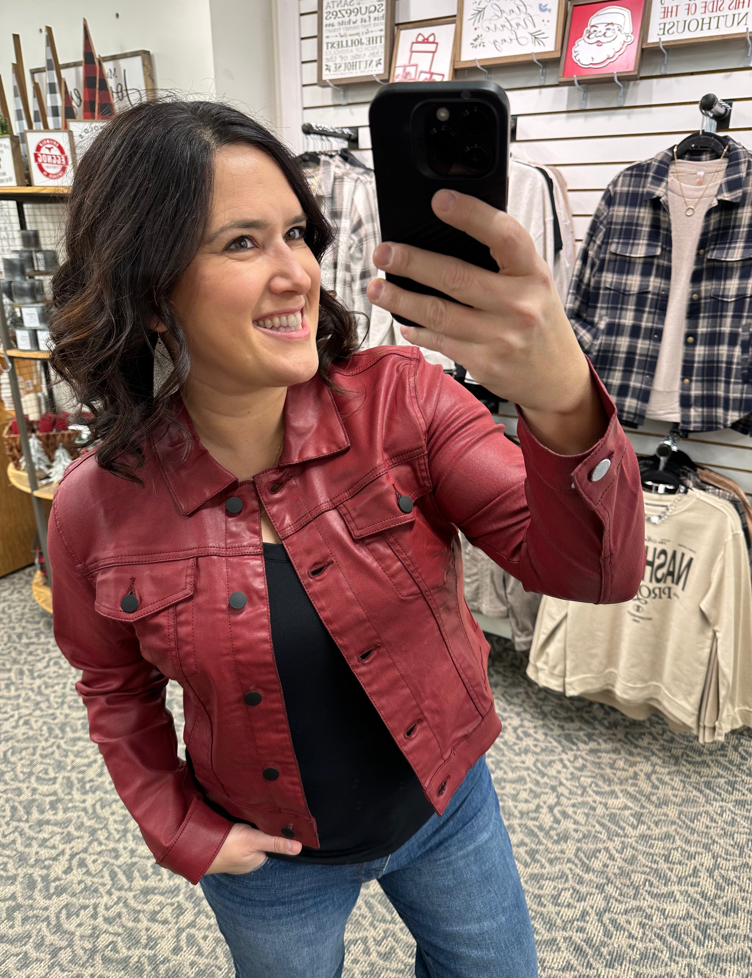 Red Faux Leather Julia Jacket Outerwear- Jackets KUT FROM THE KLOTH