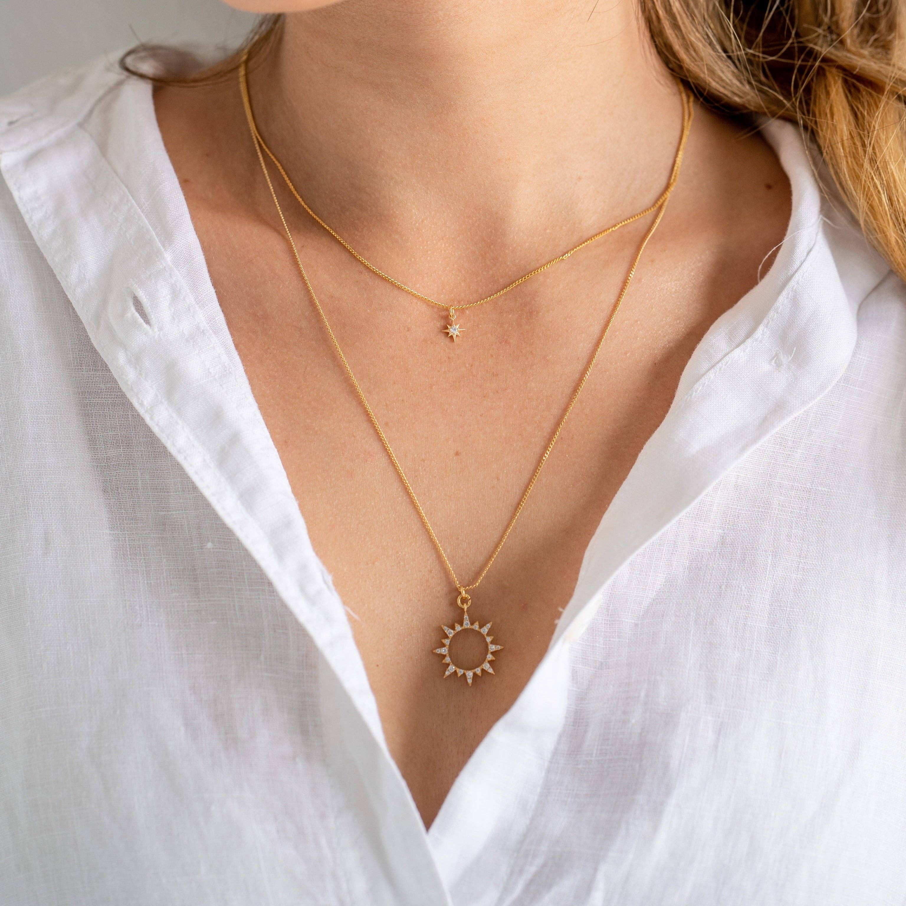 18K Gold Star Shaped Diamond Necklace Jewelry- Necklace Brenda Grands Jewelry