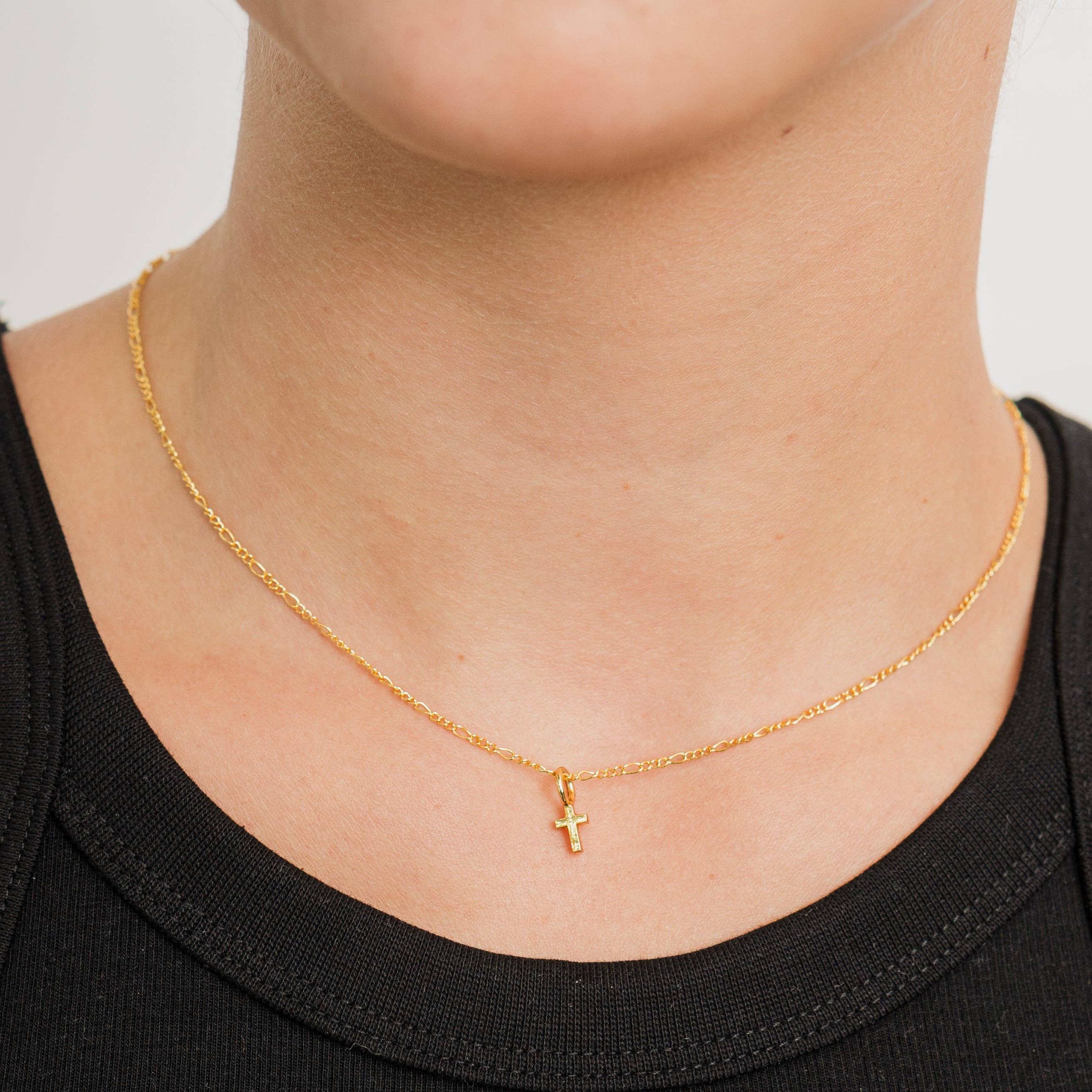 24K Gold Dainty Cross Pendant Necklace Brenda Grands Jewelry