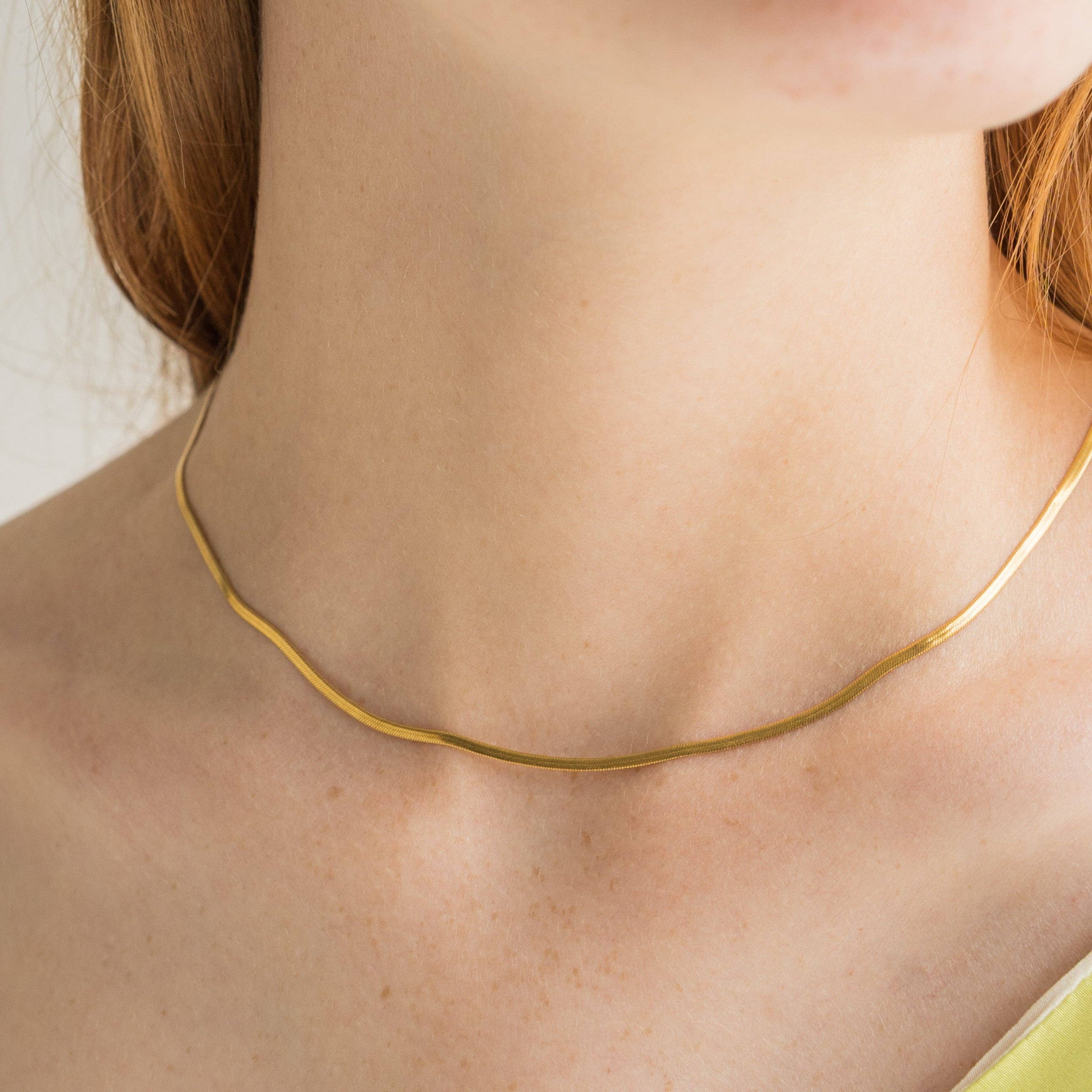 Waterproof Gold Micro Herringbone Necklace: Silver Brenda Grands Waterproof Jewelry