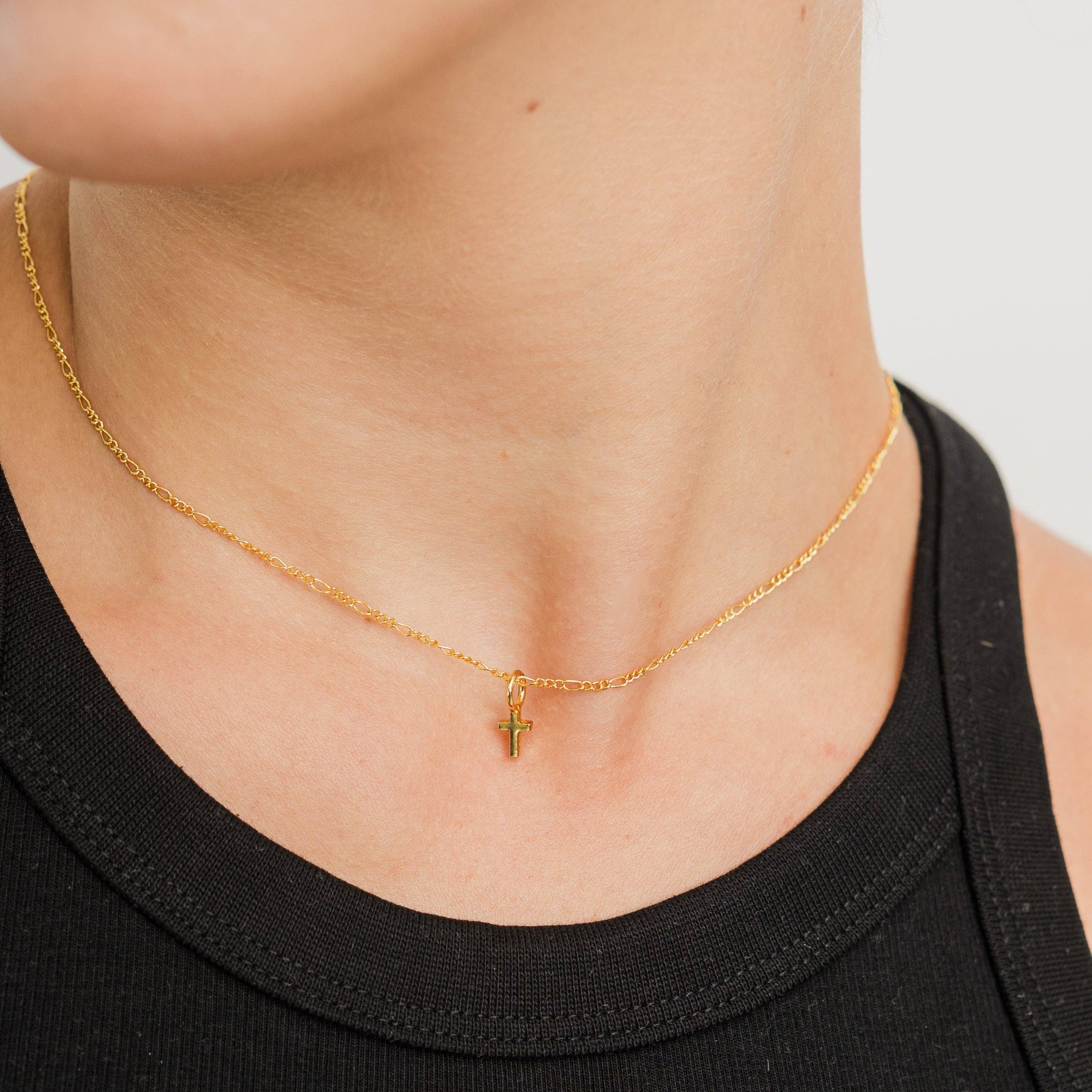 24K Gold Dainty Cross Pendant Necklace Jewelry- Necklace Brenda Grands Jewelry