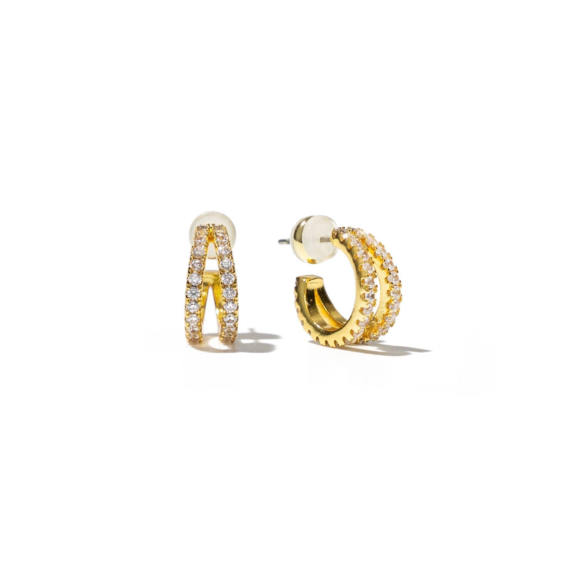 18k Gold Pave Double Hoops Jewelry - Earrings Brenda Grands Jewelry
