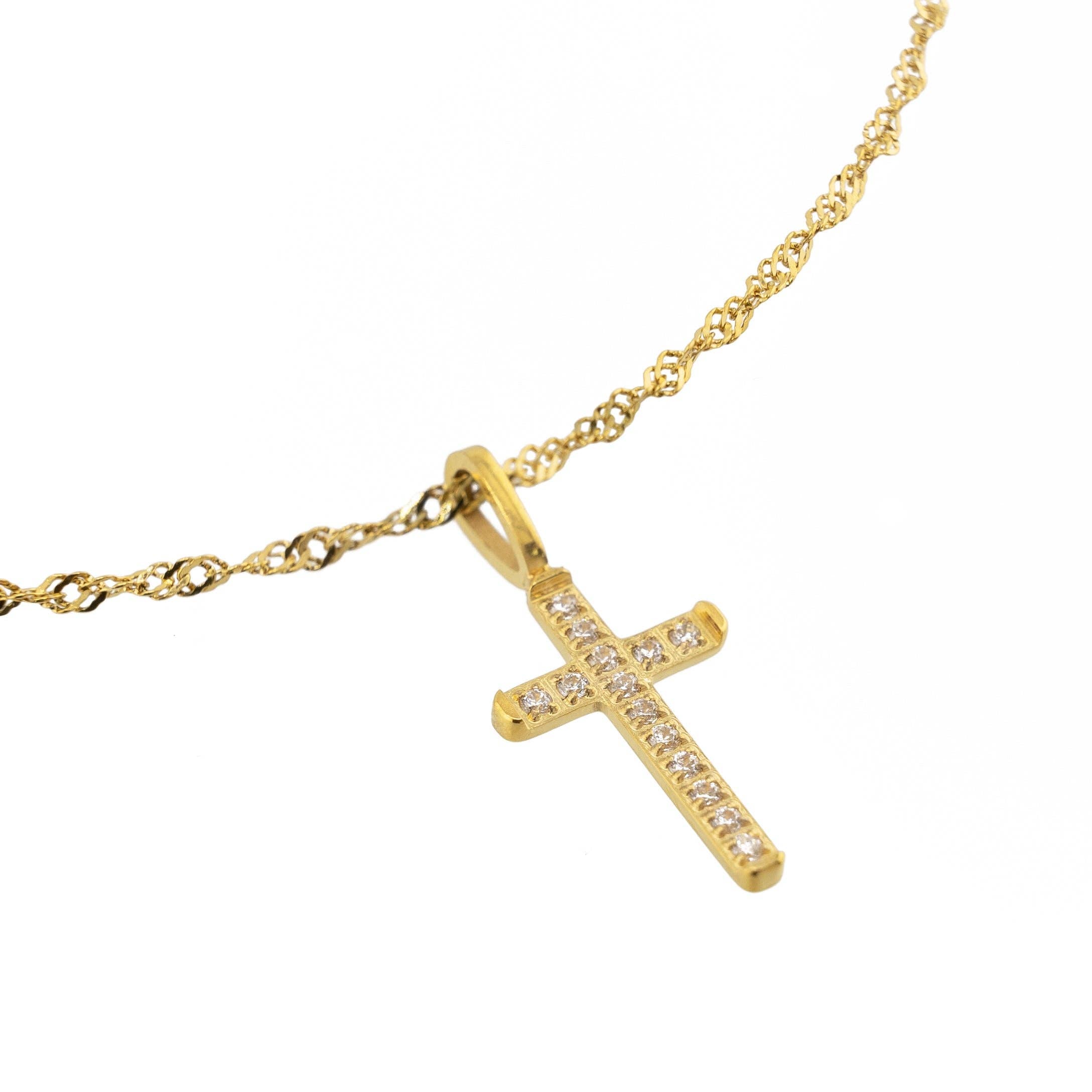 Waterproof Gold Diamond Cross Necklace Jewelry- Necklace Brenda Grands Jewelry